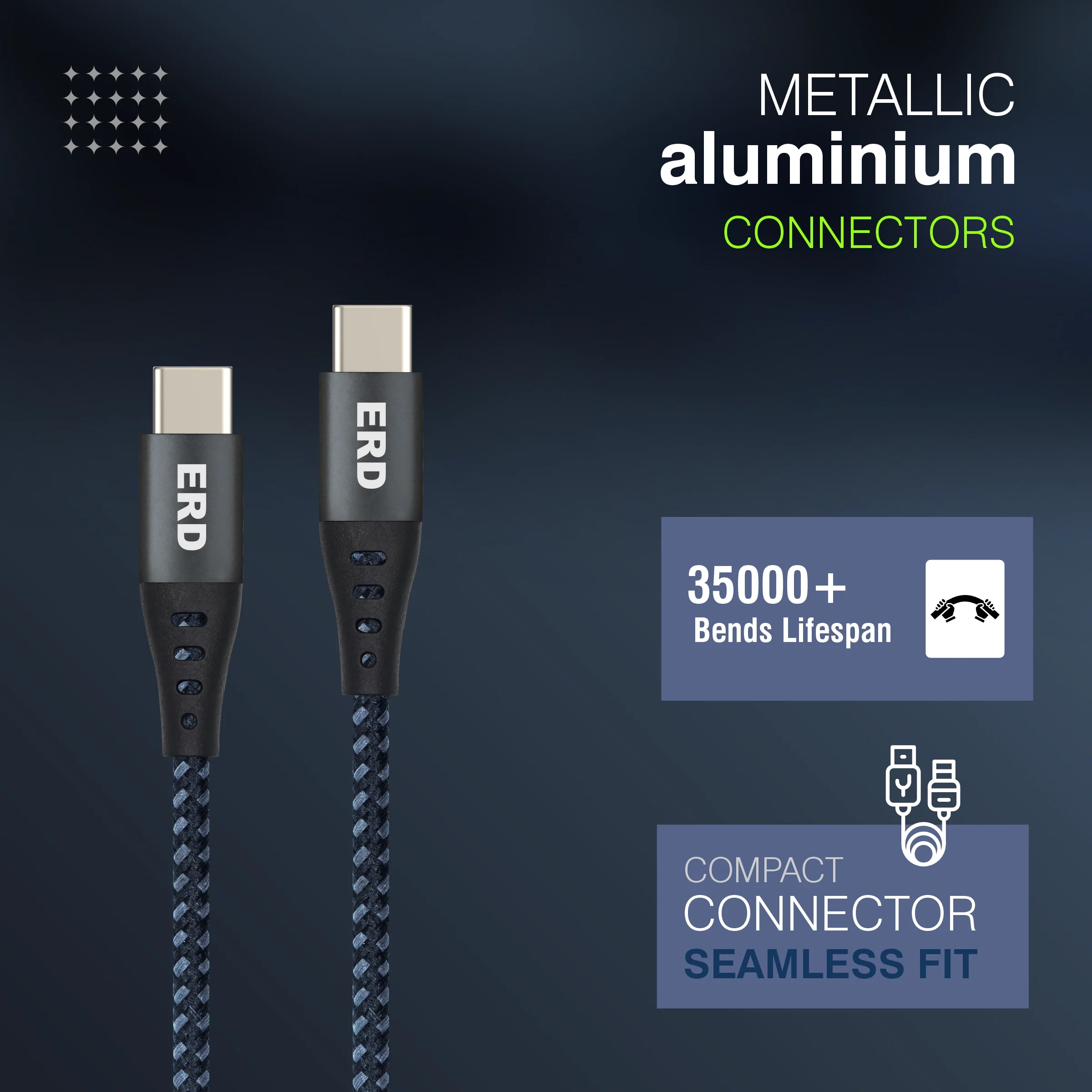 ERD UC-333 USB-C TO C Braided Metal Casing Data Cable, 65W - Image 5