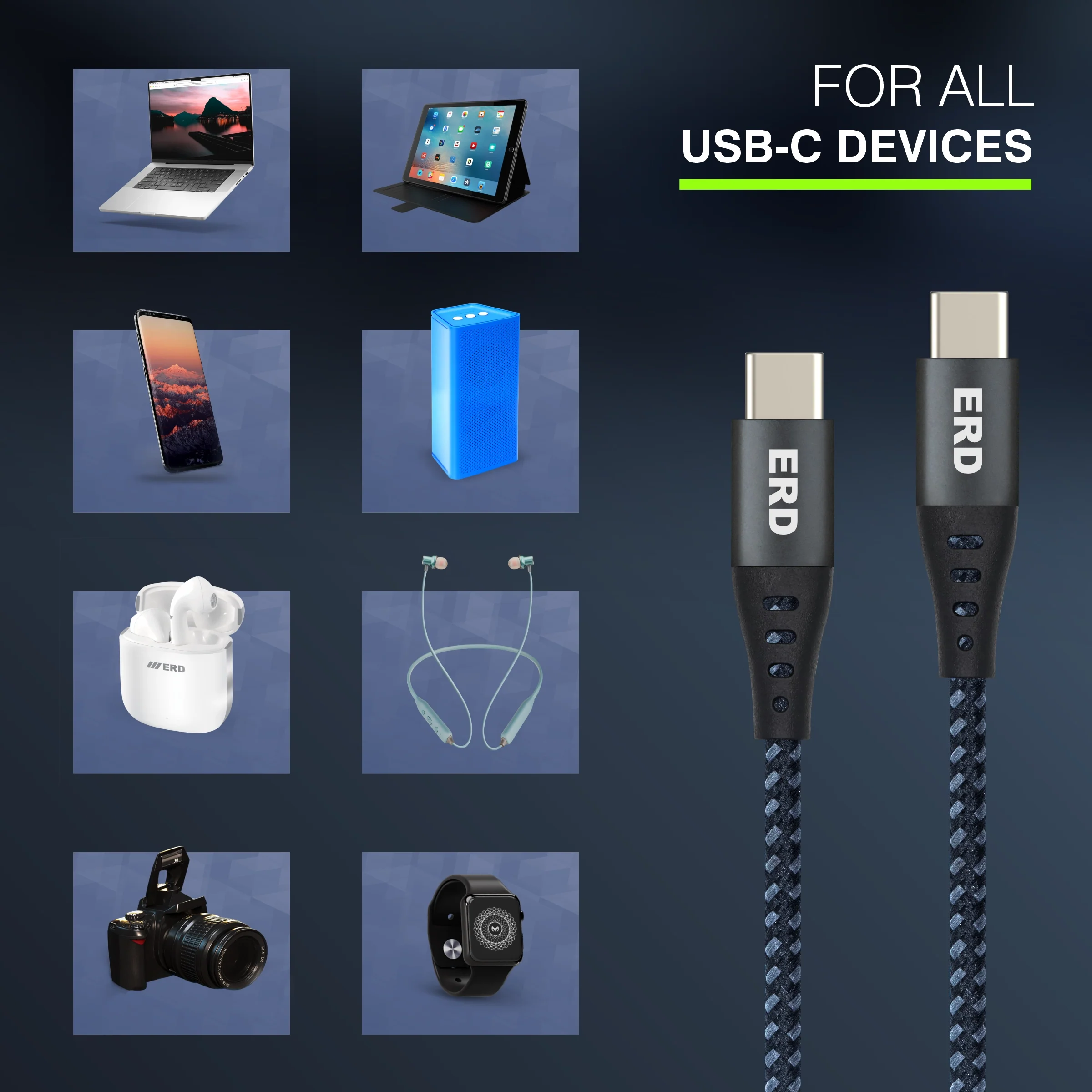 ERD UC-333 USB-C TO C Braided Metal Casing Data Cable, 65W - Image 8