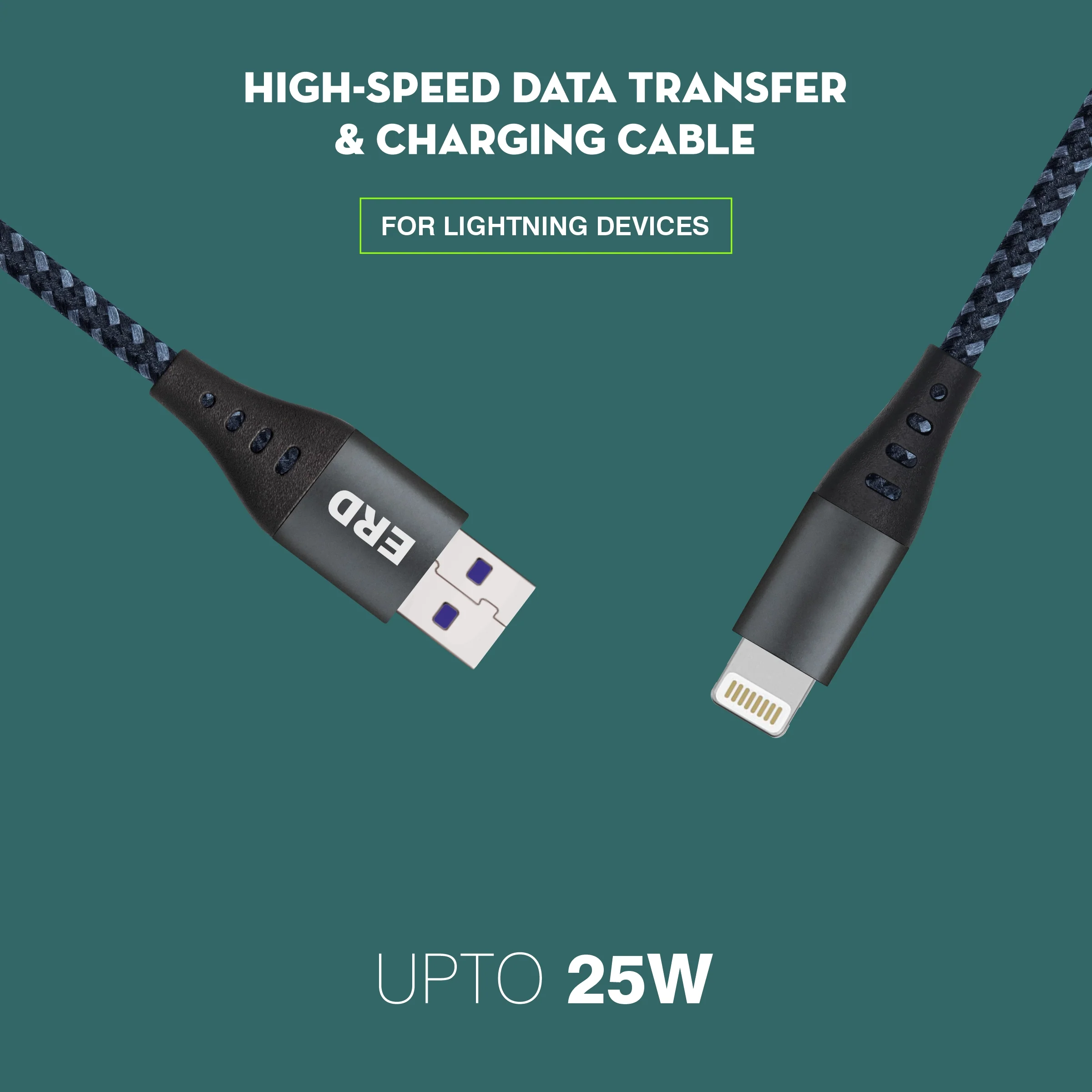 ERD UC-334 USB-A to Lightning Braided Metal Casing Data Cable, 25W - Image 3