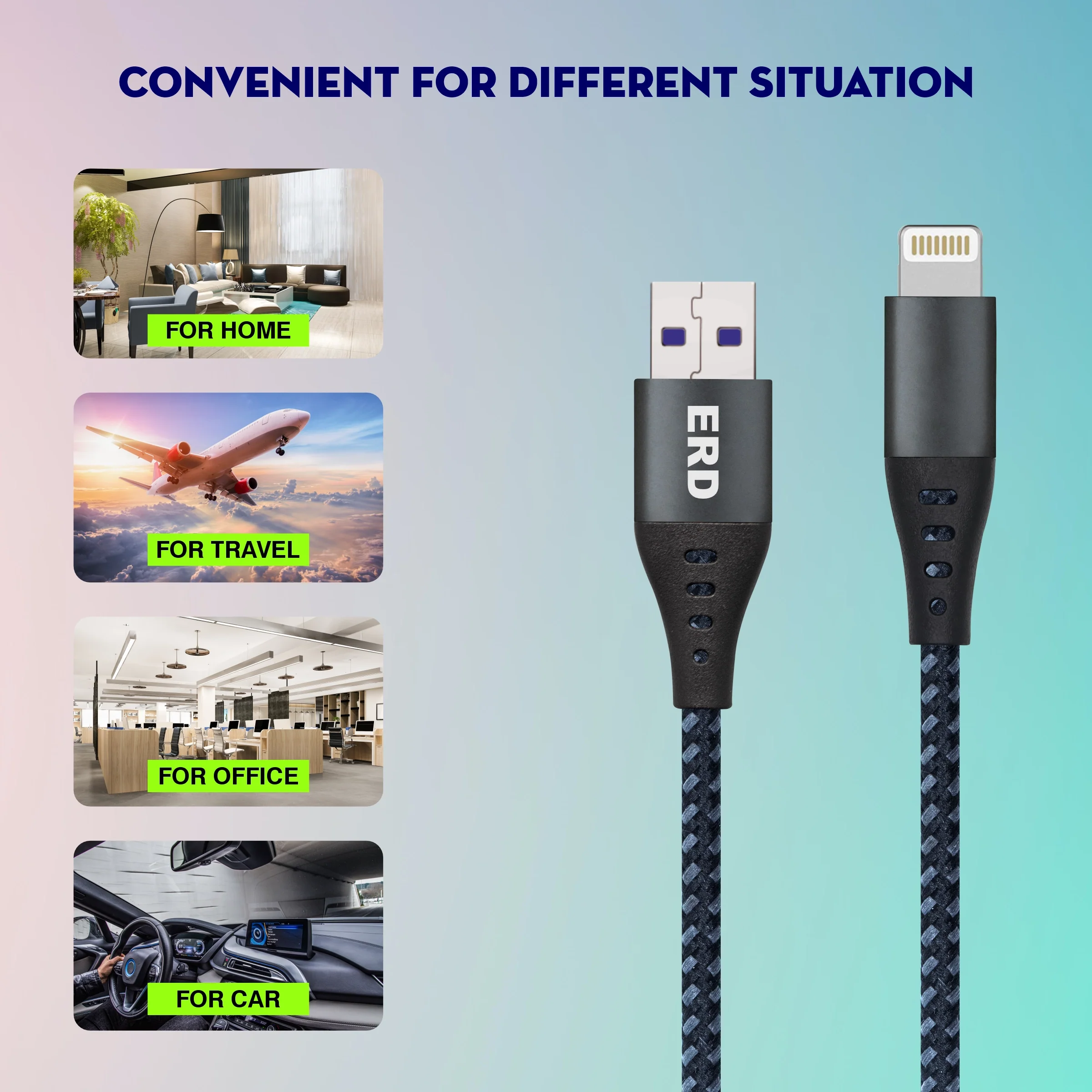 ERD UC-334 USB-A to Lightning Braided Metal Casing Data Cable, 25W - Image 5