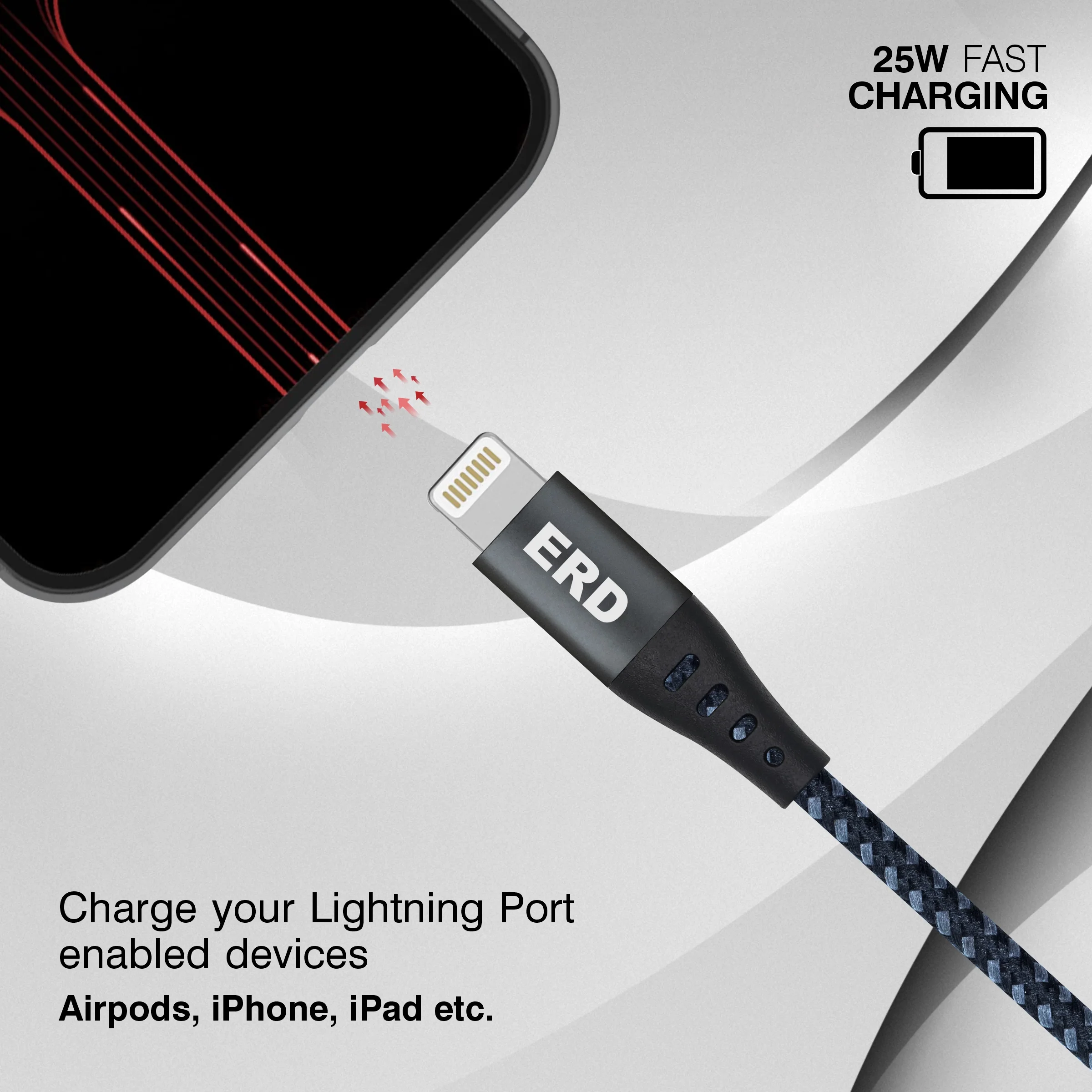 ERD UC-335 USB-C TO Lightning Braided Metal Casing Data Cable, 25W - Image 4