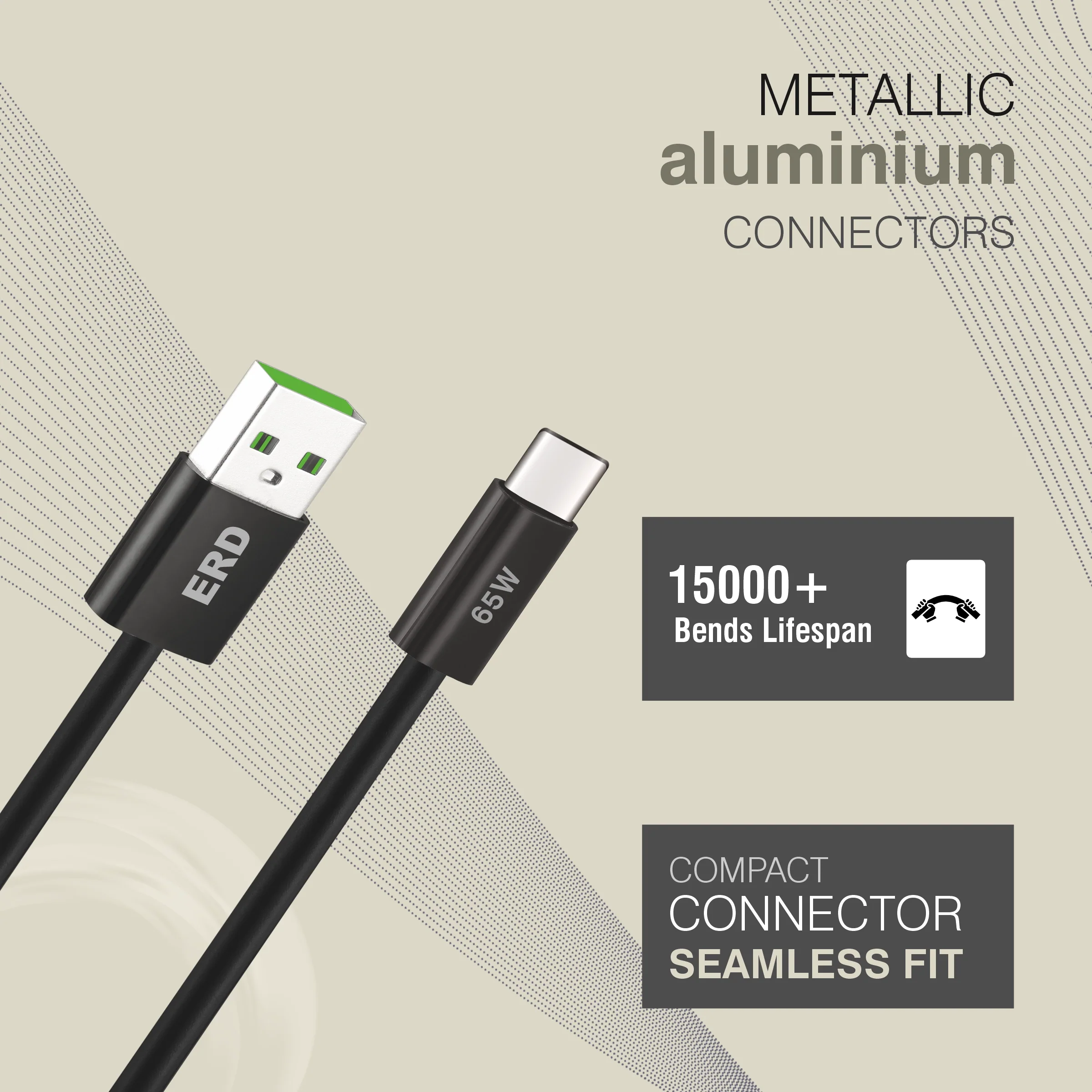 ERD UC-362 USB-A TO C Solid Casing Data Cable, 65W - Image 4