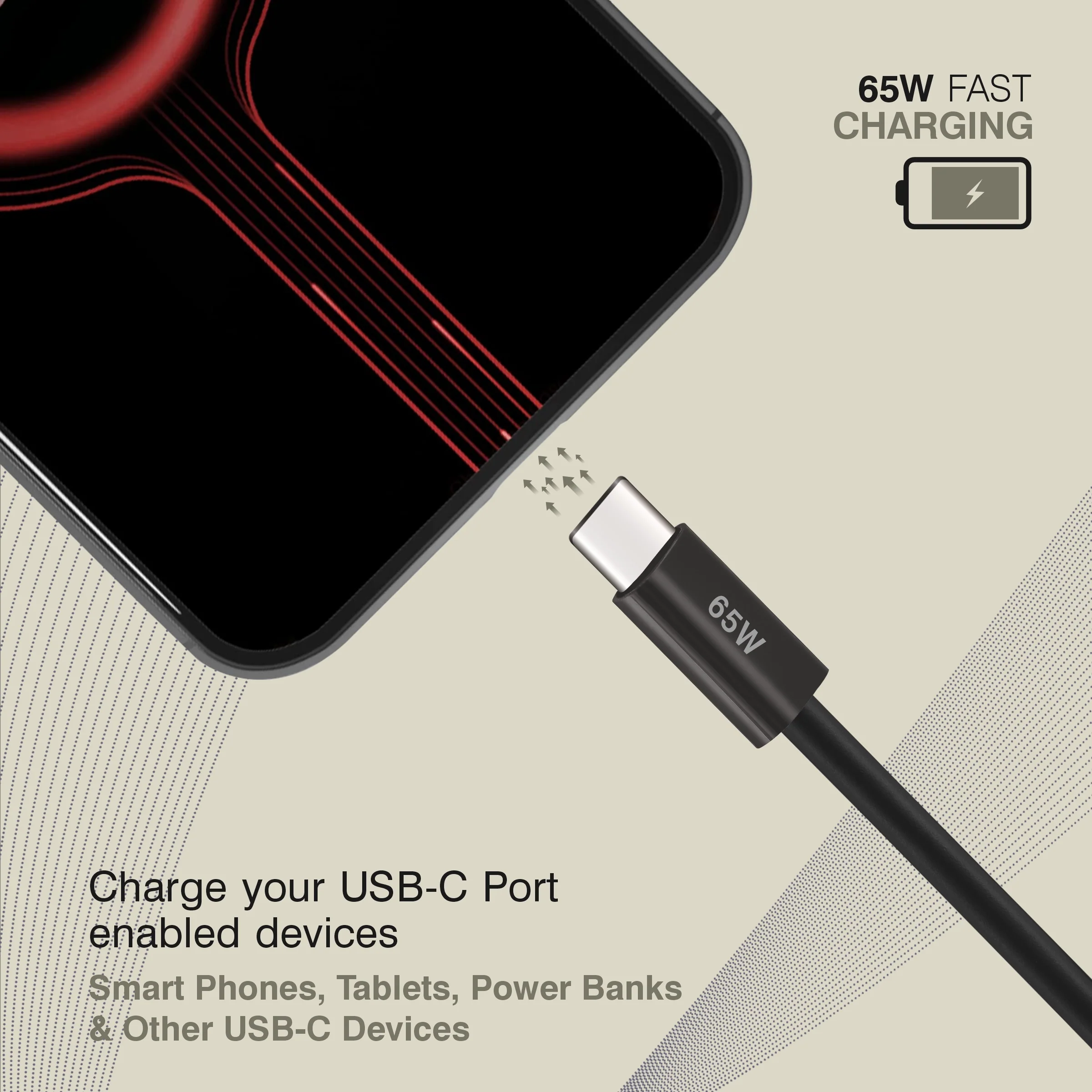 ERD UC-362 USB-A TO C Solid Casing Data Cable, 65W - Image 5