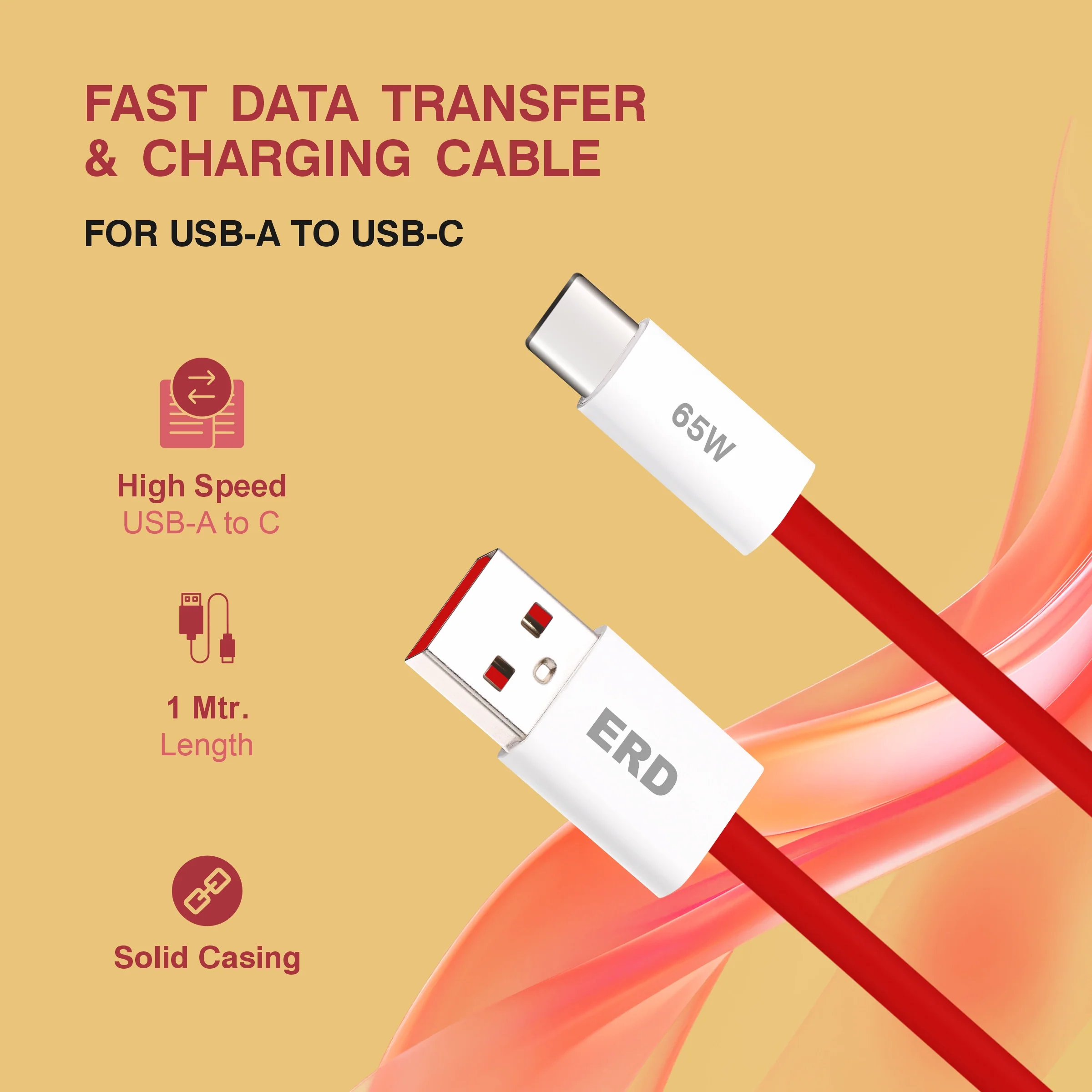 ERD UC-363 USB-A to C Data Cable, 65W - Image 3