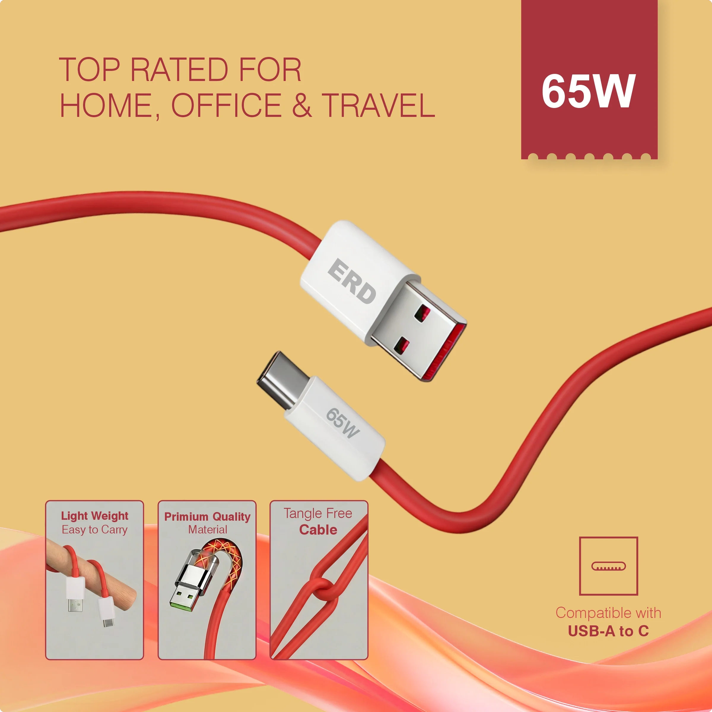 ERD UC-363 USB-A to C Data Cable, 65W - Image 6