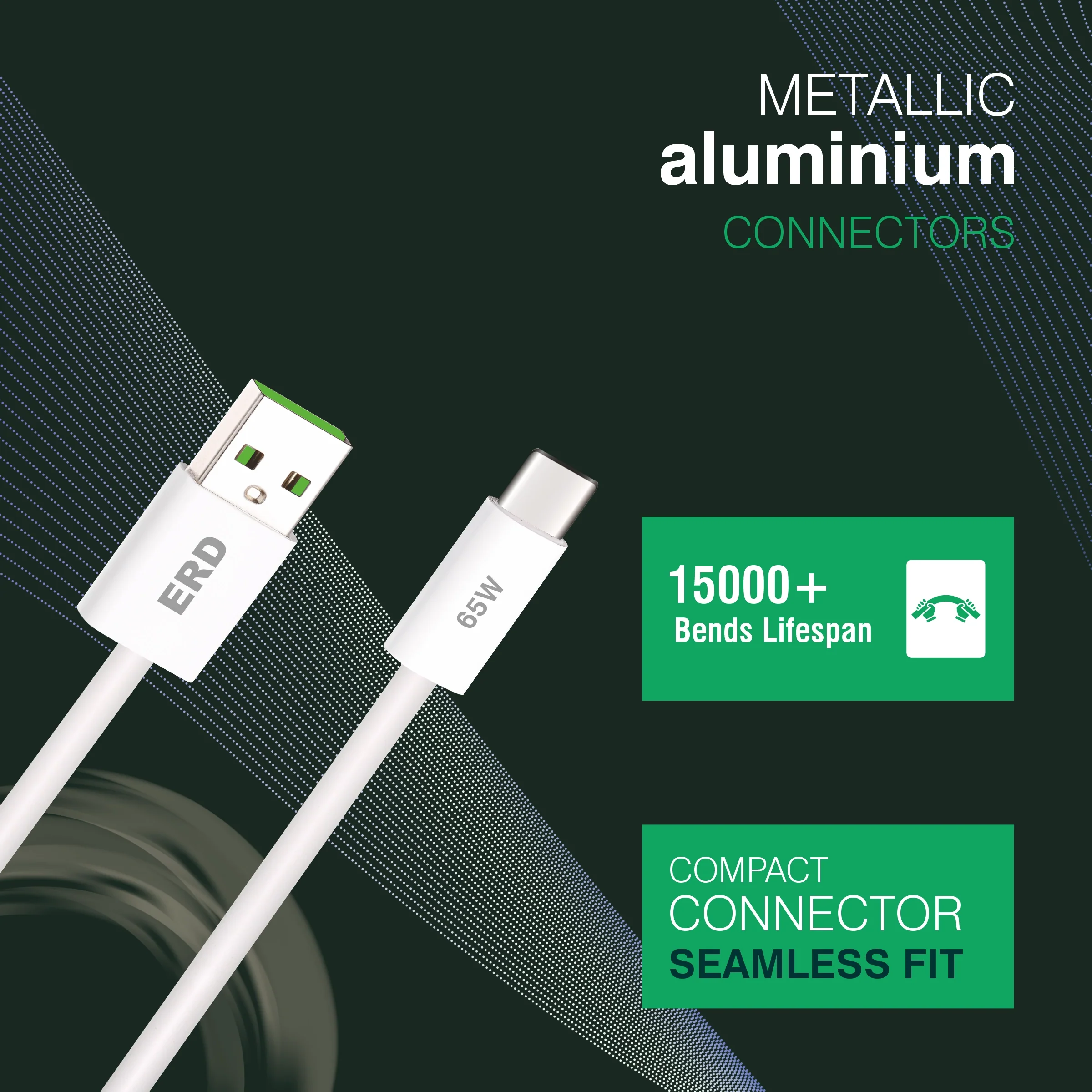 ERD UC-364 USB-A TO C Solid Casing Data Cable, 2Meter, 65W - Image 4