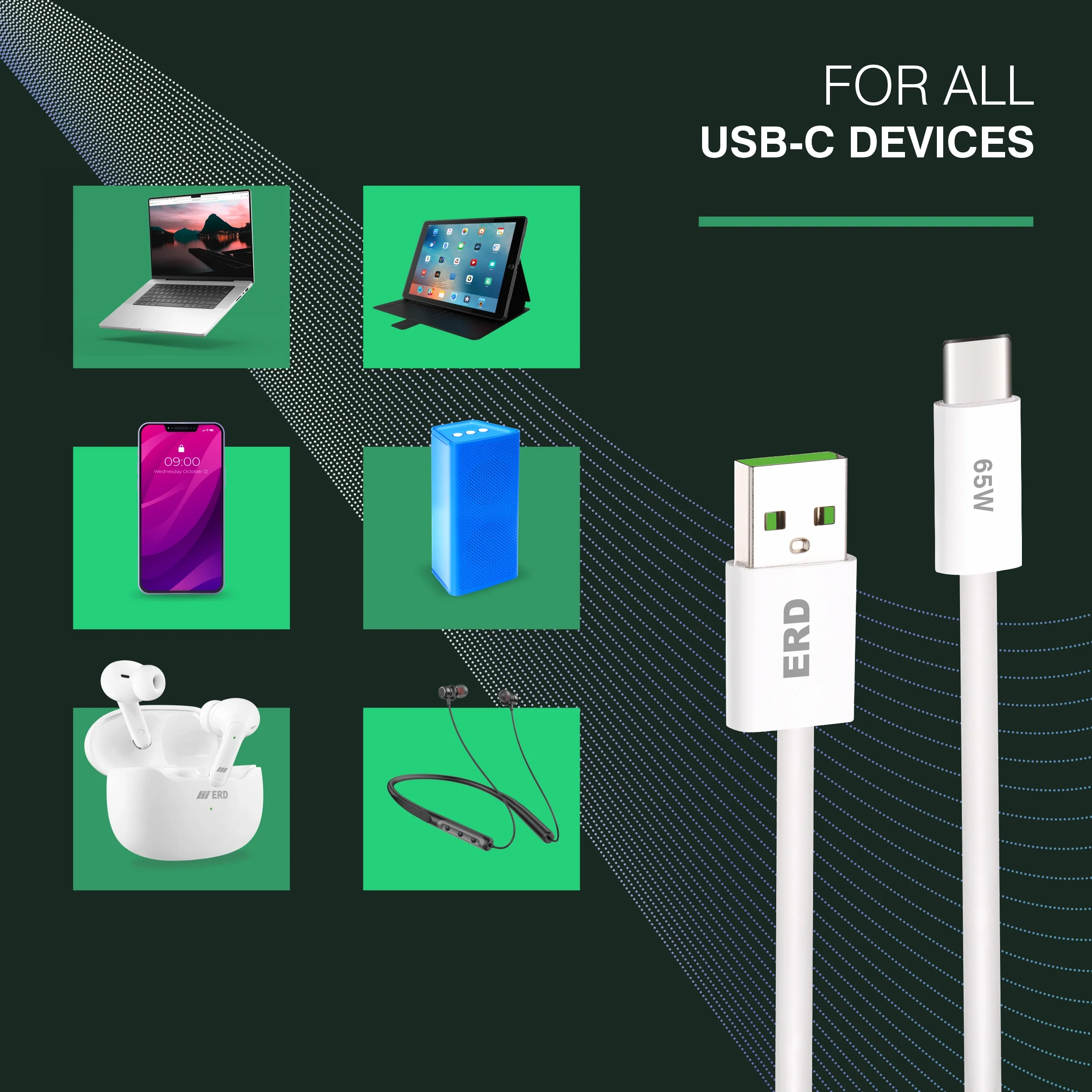 ERD UC-364 USB-A TO C Solid Casing Data Cable, 2Meter, 65W - Image 7