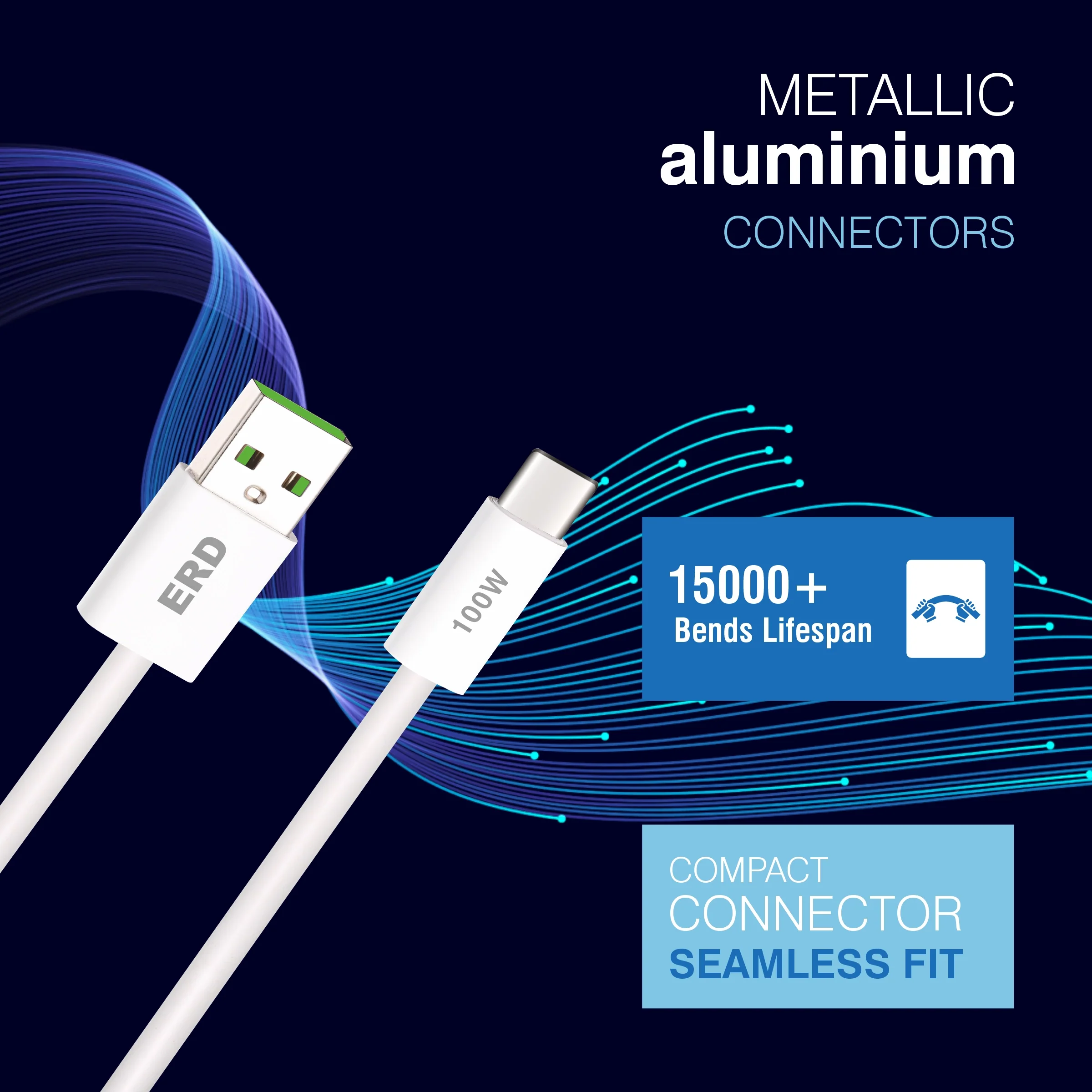 ERD UC-365 USB-A TO C Solid Casing Data Cable, 100W - Image 4