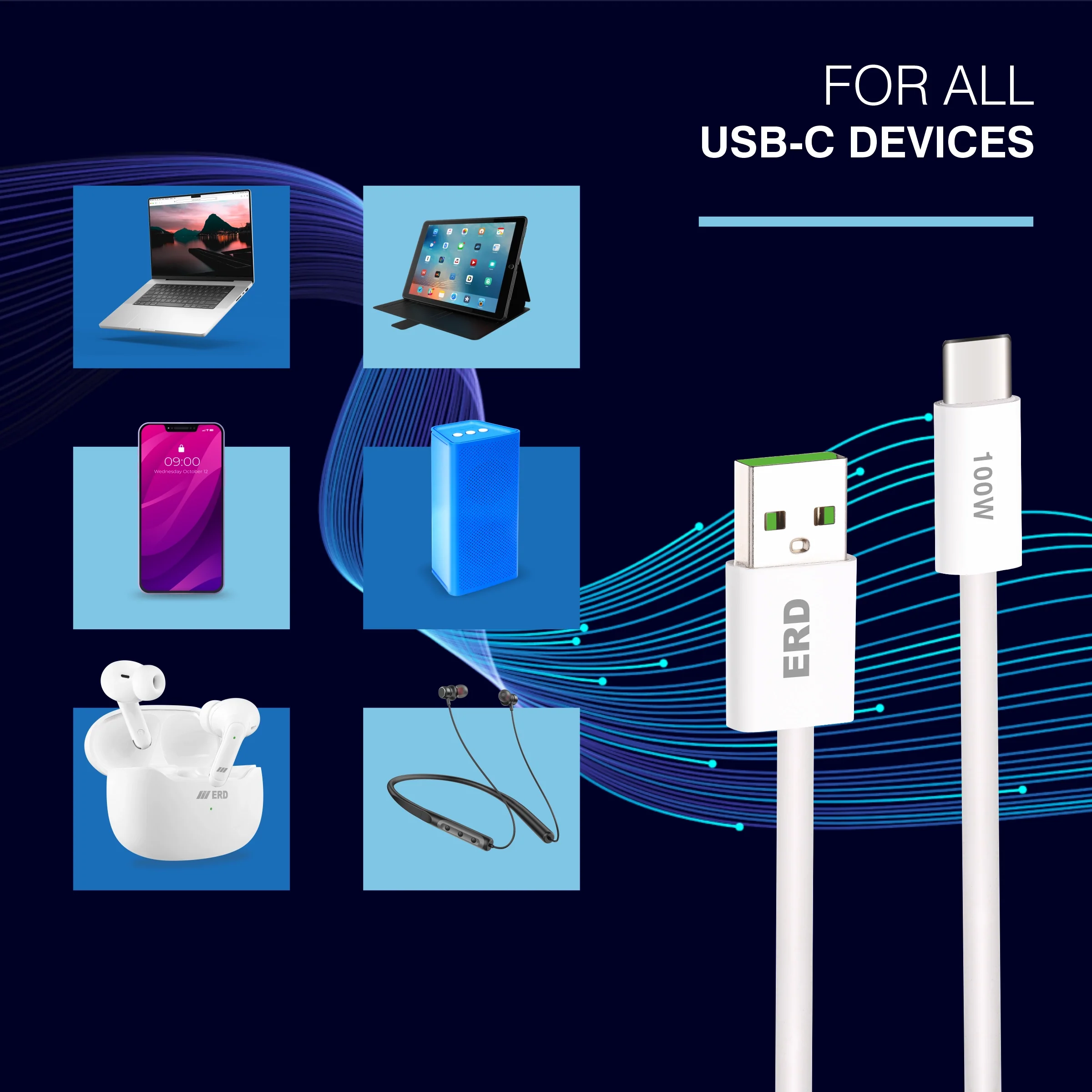 ERD UC-365 USB-A TO C Solid Casing Data Cable, 100W - Image 7
