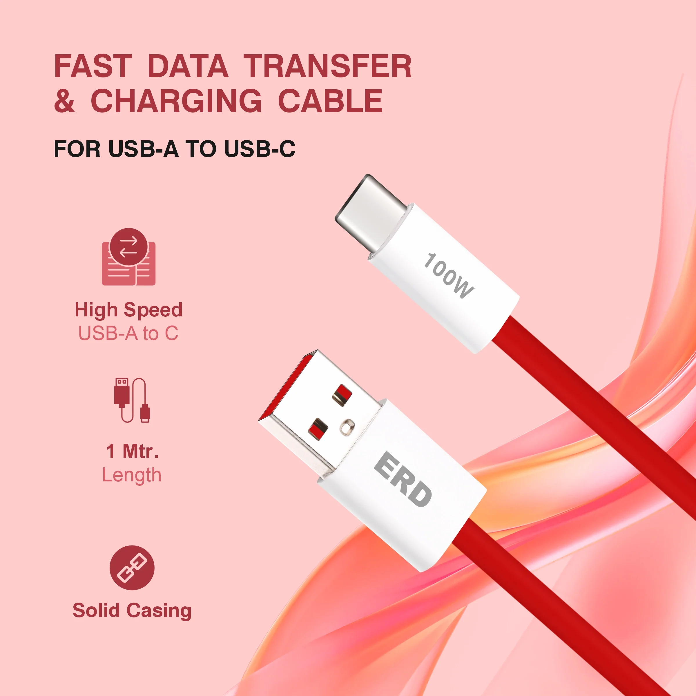 ERD UC-366 USB-A TO C Solid Casing Data Cable, 100W - Image 3