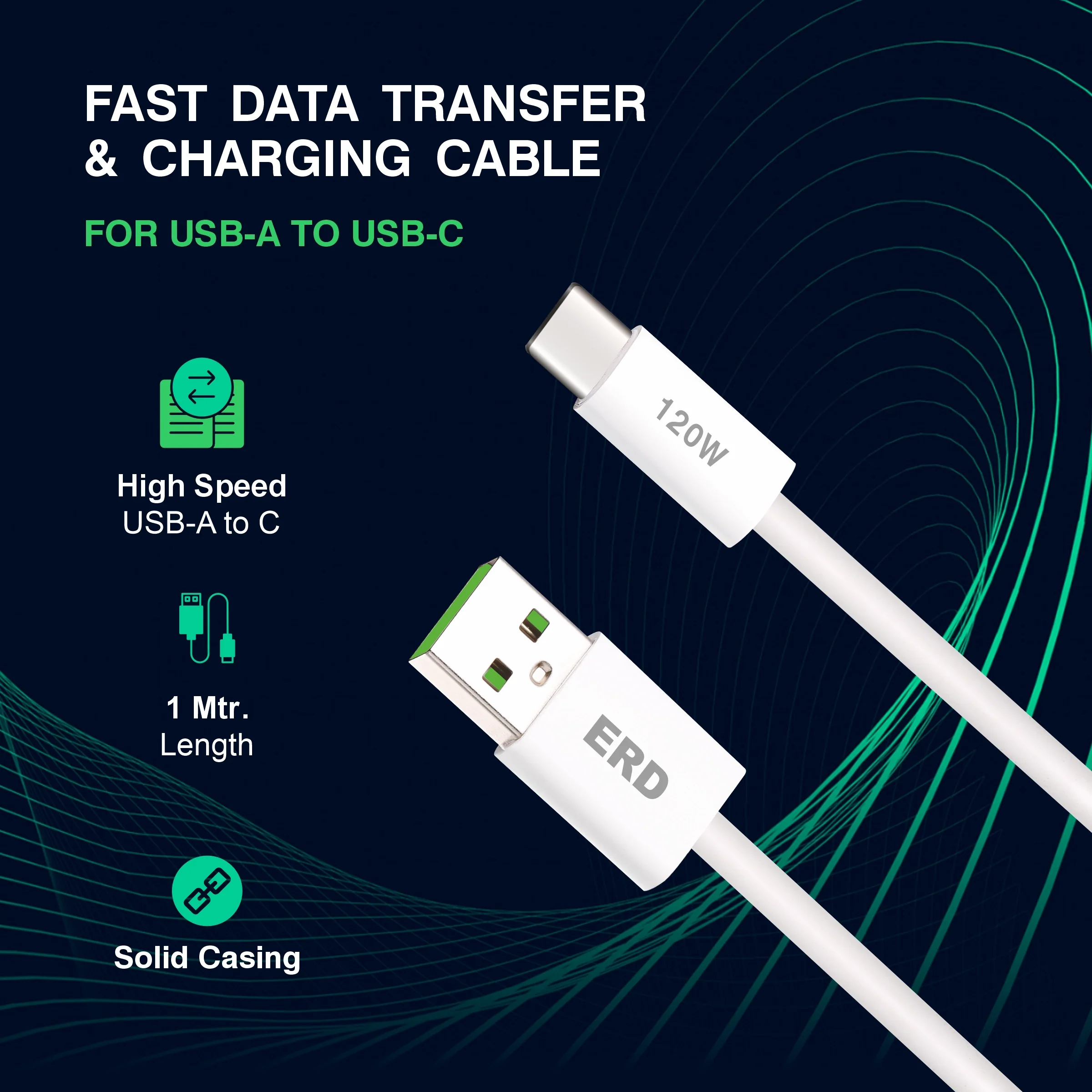 ERD UC-367 USB-A TO C Solid Casing Smart Data Cable, 120W - Image 3