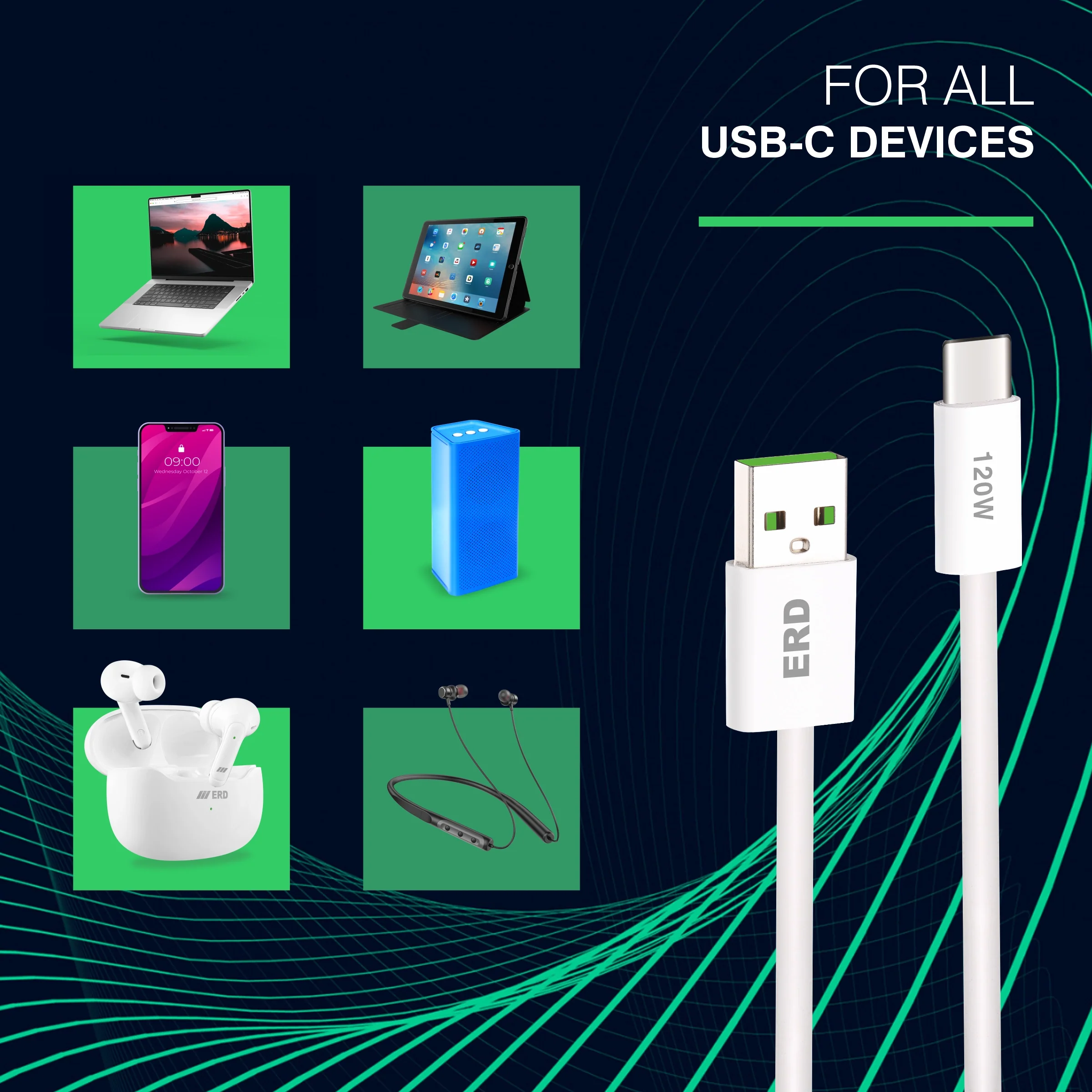 ERD UC-367 USB-A TO C Solid Casing Smart Data Cable, 120W - Image 7
