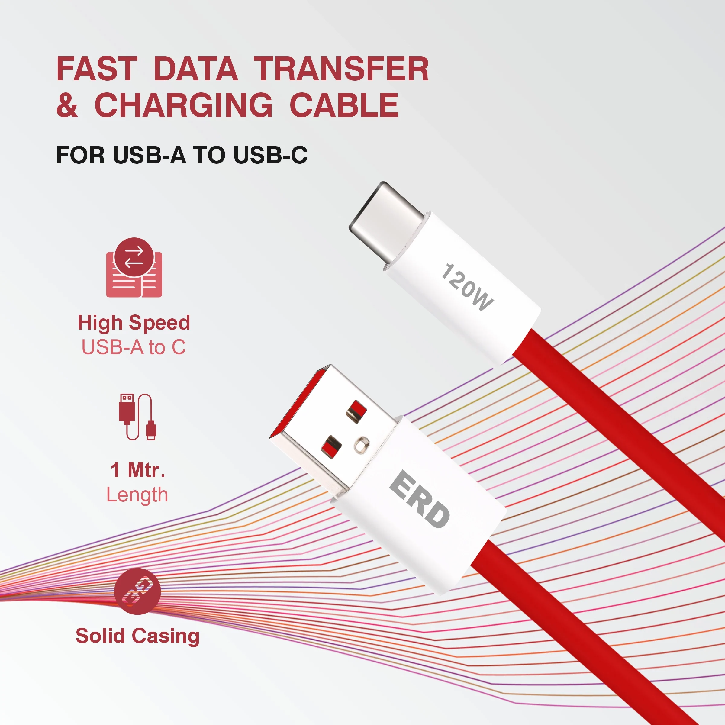 ERD UC-368 USB-A TO C Solid Casing Smart Data Cable, 120W - Image 3