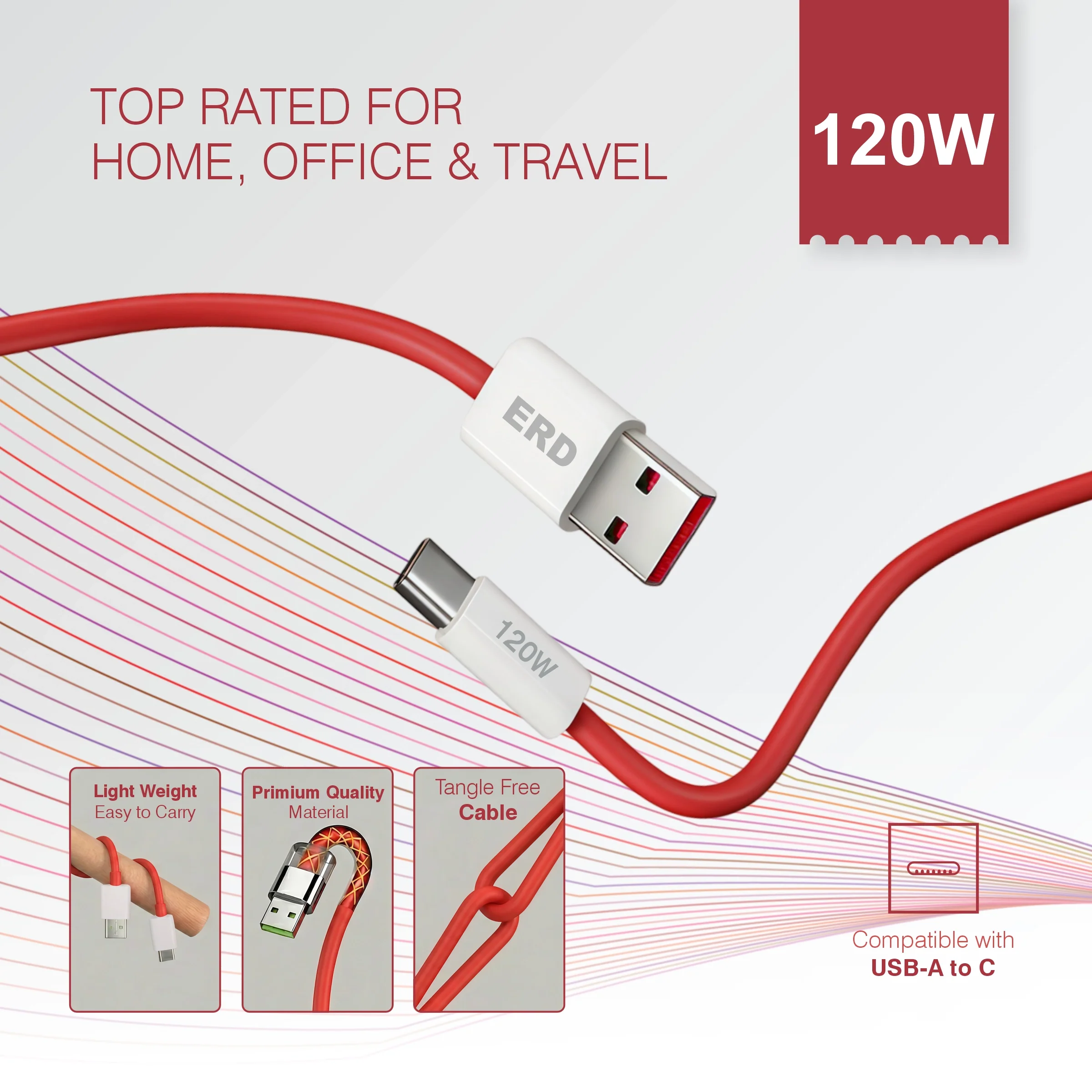 ERD UC-368 USB-A TO C Solid Casing Smart Data Cable, 120W - Image 6