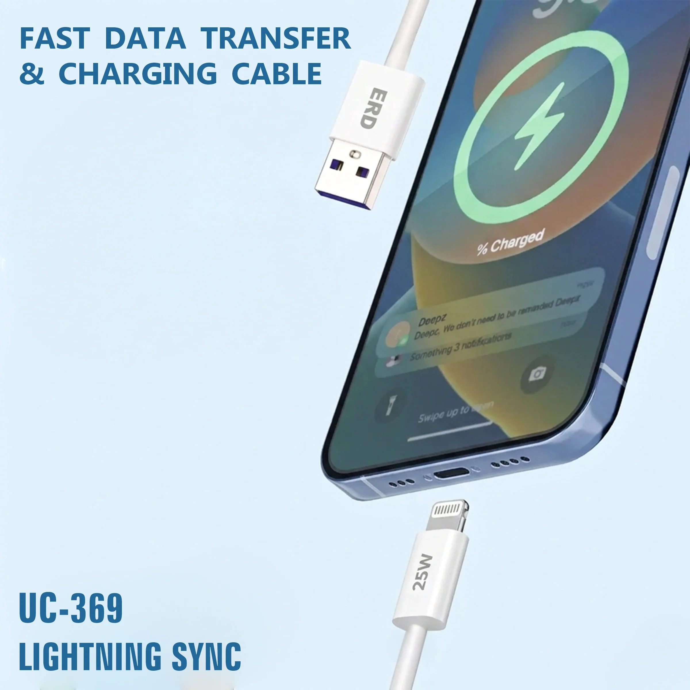 ERD UC-369 USB-A TO Lightning Solid Casing Data Cable, 25W - Image 3