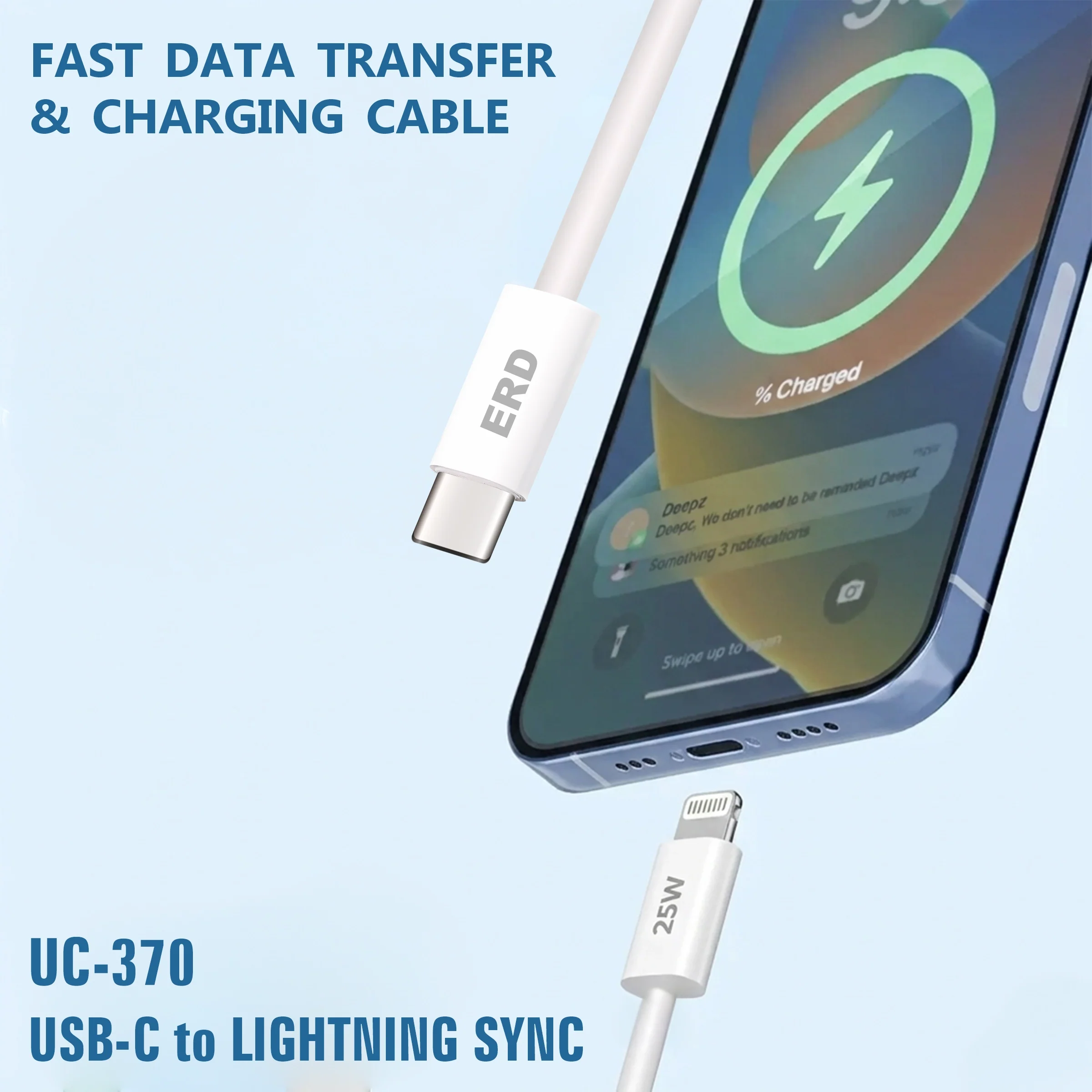 ERD UC-370 USB-C TO Lightning Solid Casing Data Cable, 25W - Image 3
