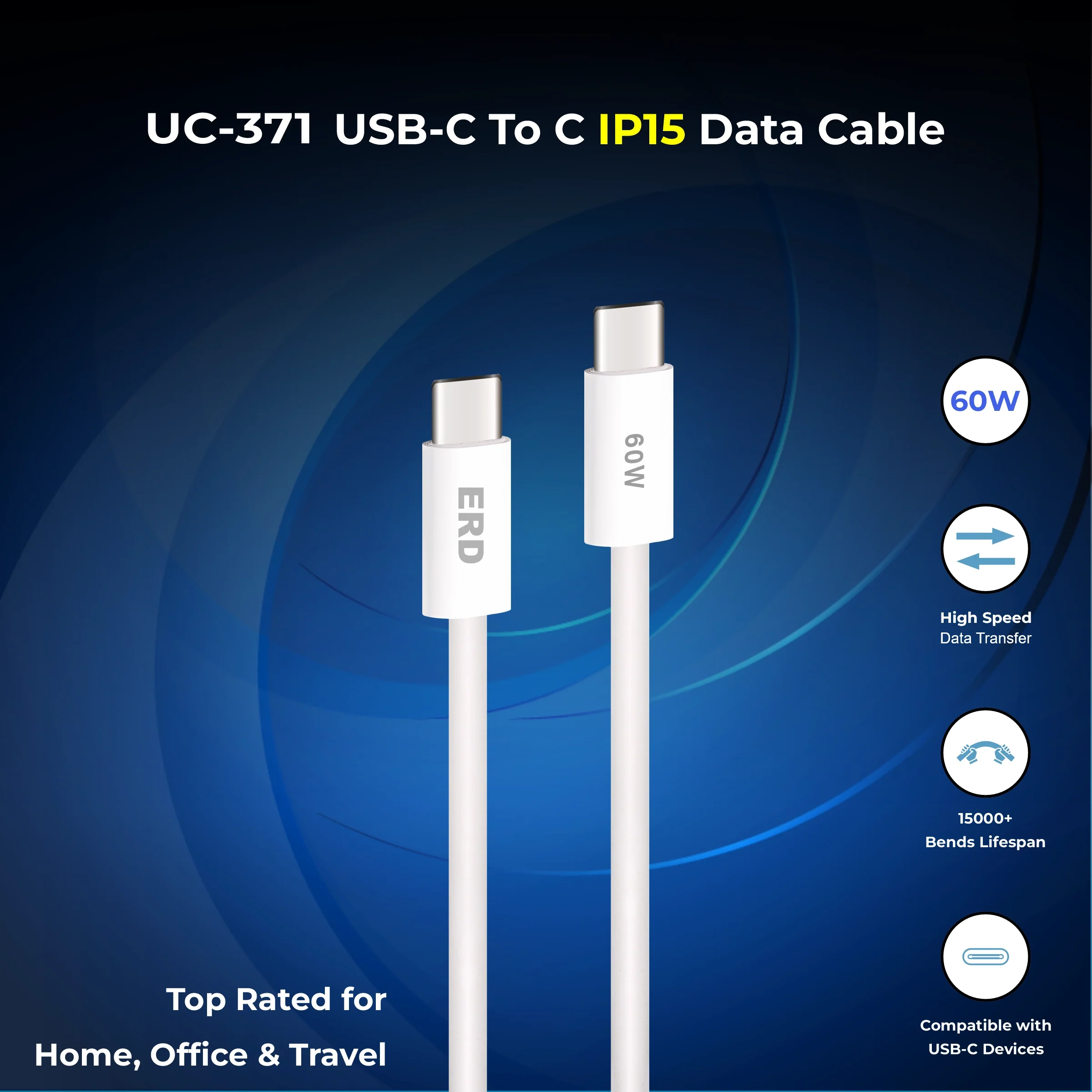 ERD UC-371 USB-C TO C (IP15) Solid Casing Data Cable, 60W - Image 4