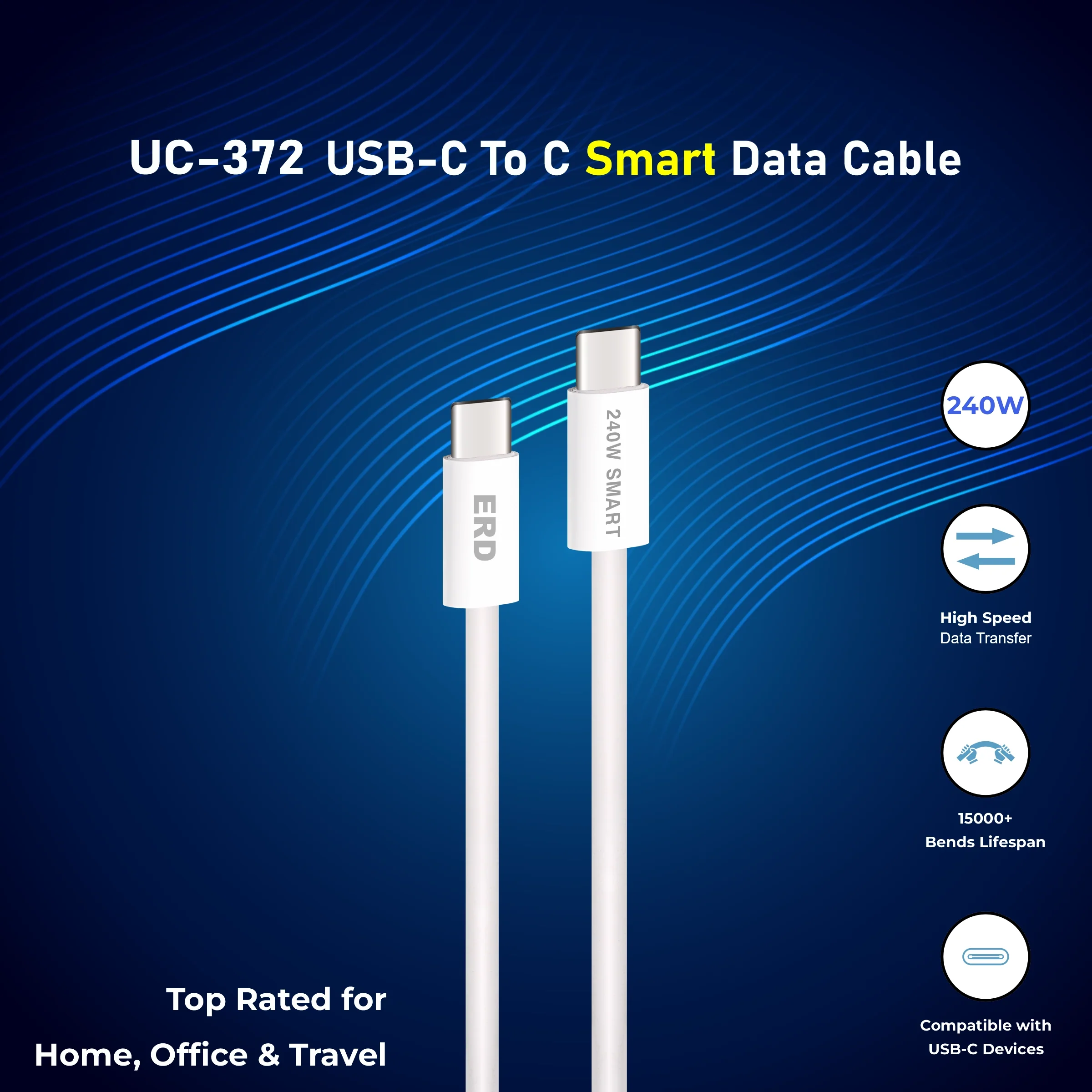 ERD UC-372 USB-C TO C Solid Casing Smart Data Cable, 240W - Image 4