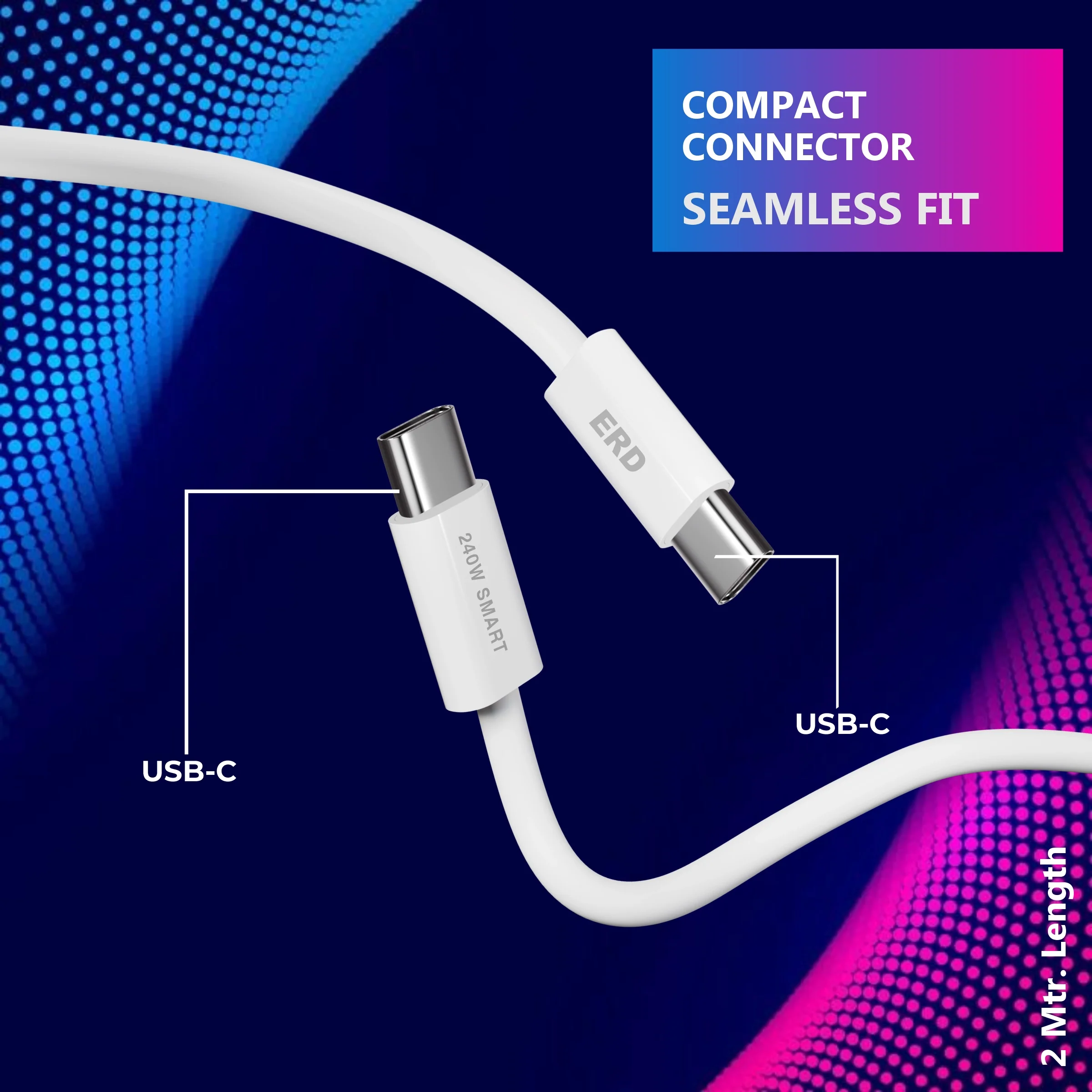 ERD UC-373 USB-C TO C Solid Casing Smart Data Cable, 2Meter, 240W - Image 3