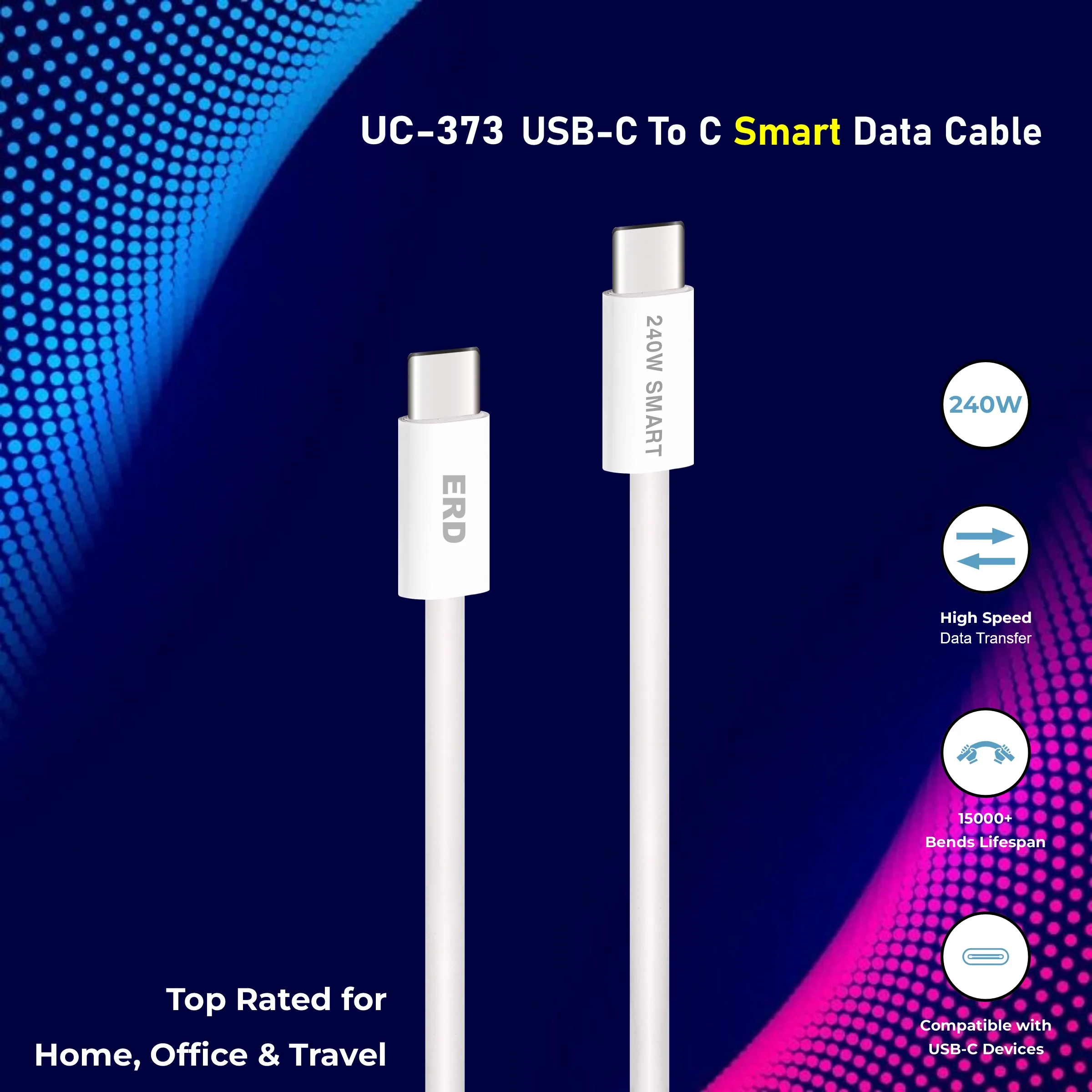 ERD UC-373 USB-C TO C Solid Casing Smart Data Cable, 2Meter, 240W - Image 4
