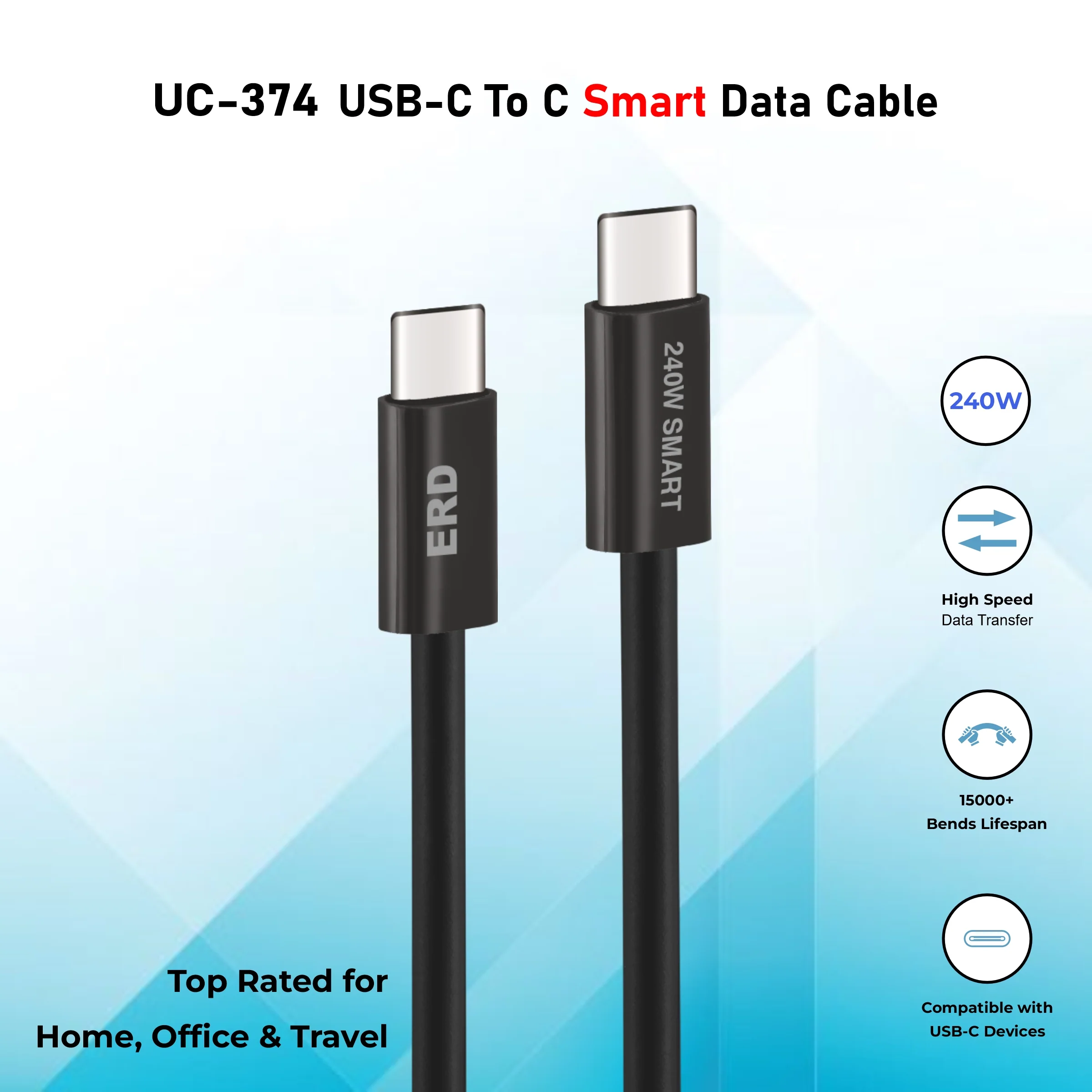 ERD UC-374 USB-C TO C Solid Casing Smart Data Cable, 240W - Image 4