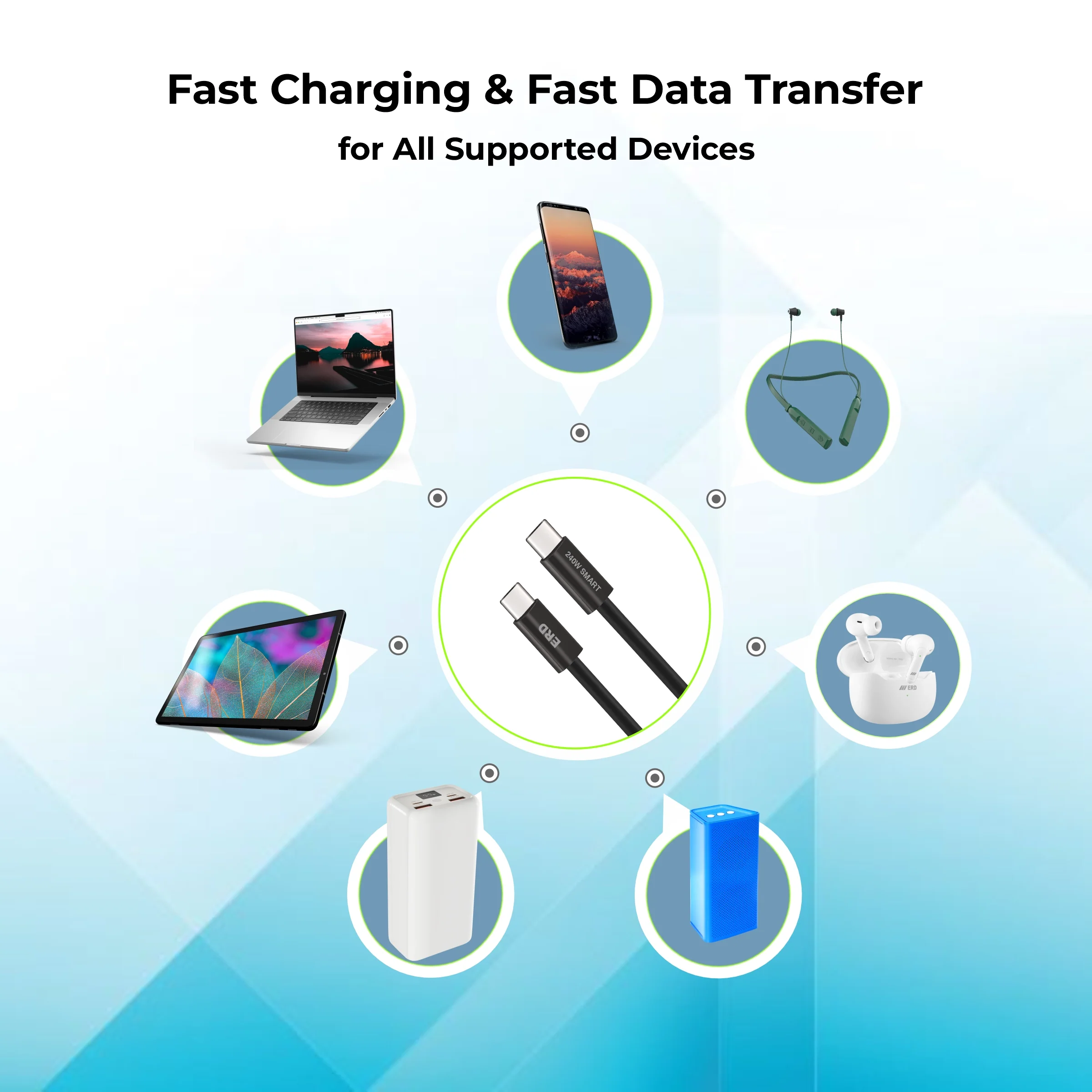 ERD UC-374 USB-C TO C Solid Casing Smart Data Cable, 240W - Image 5