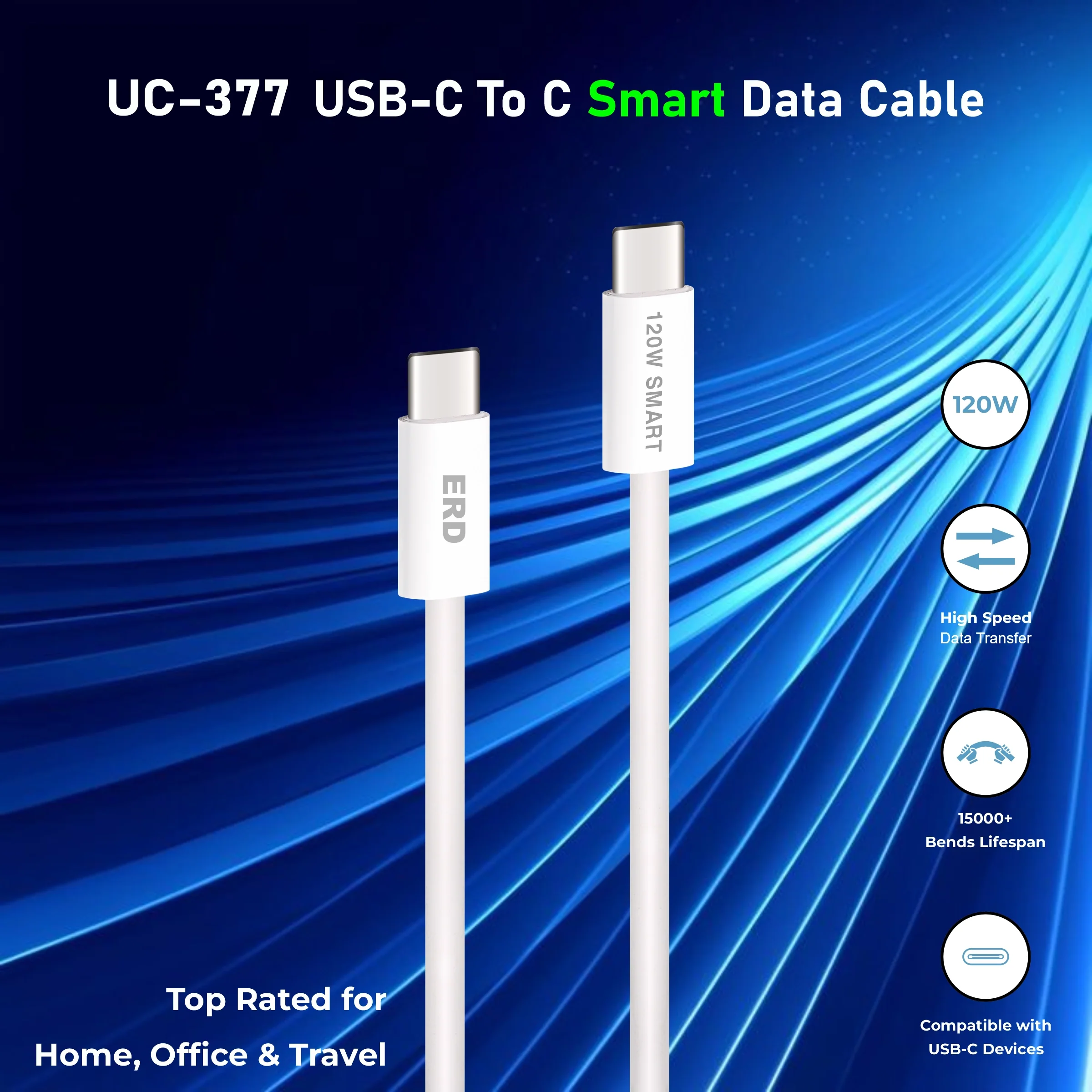 ERD UC-377 USB-C TO C Solid Casing Smart Data Cable, 2Meter, 120W - Image 4
