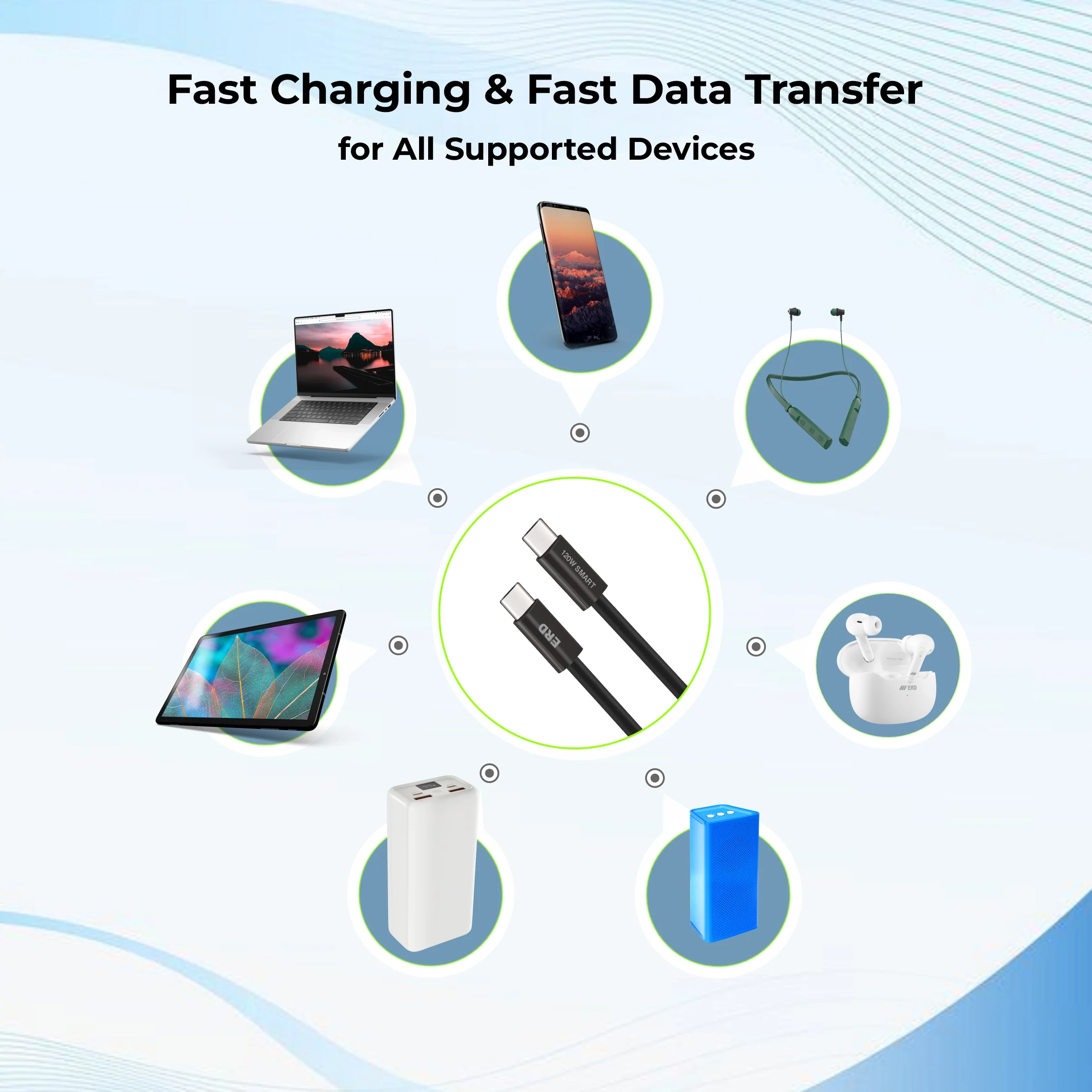 ERD UC-378 USB-C TO C Solid Casing Smart Data Cable, 120W - Image 5