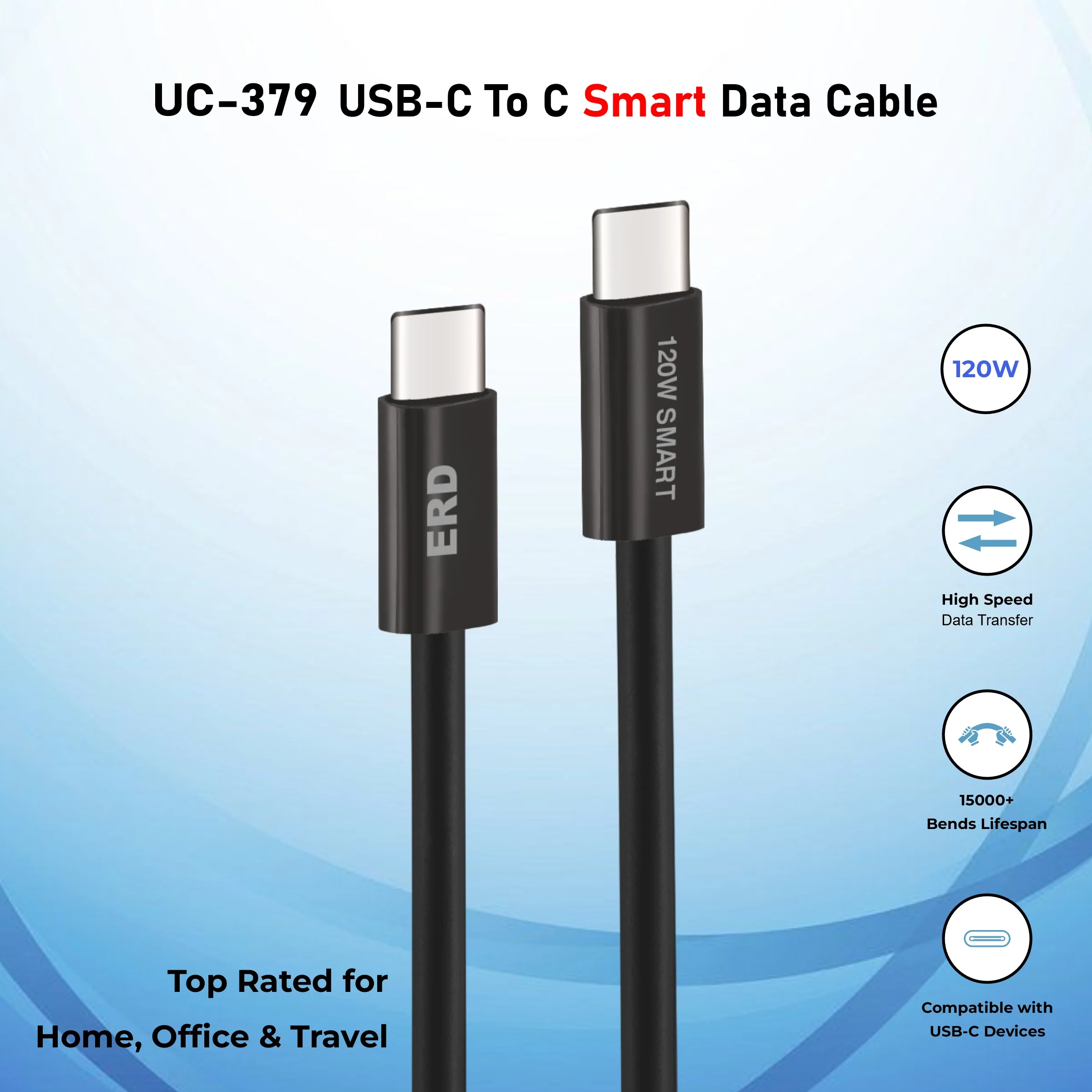 ERD UC-379 USB-C TO C Solid Casing Smart Data Cable, 2 Meter, 120W - Image 4