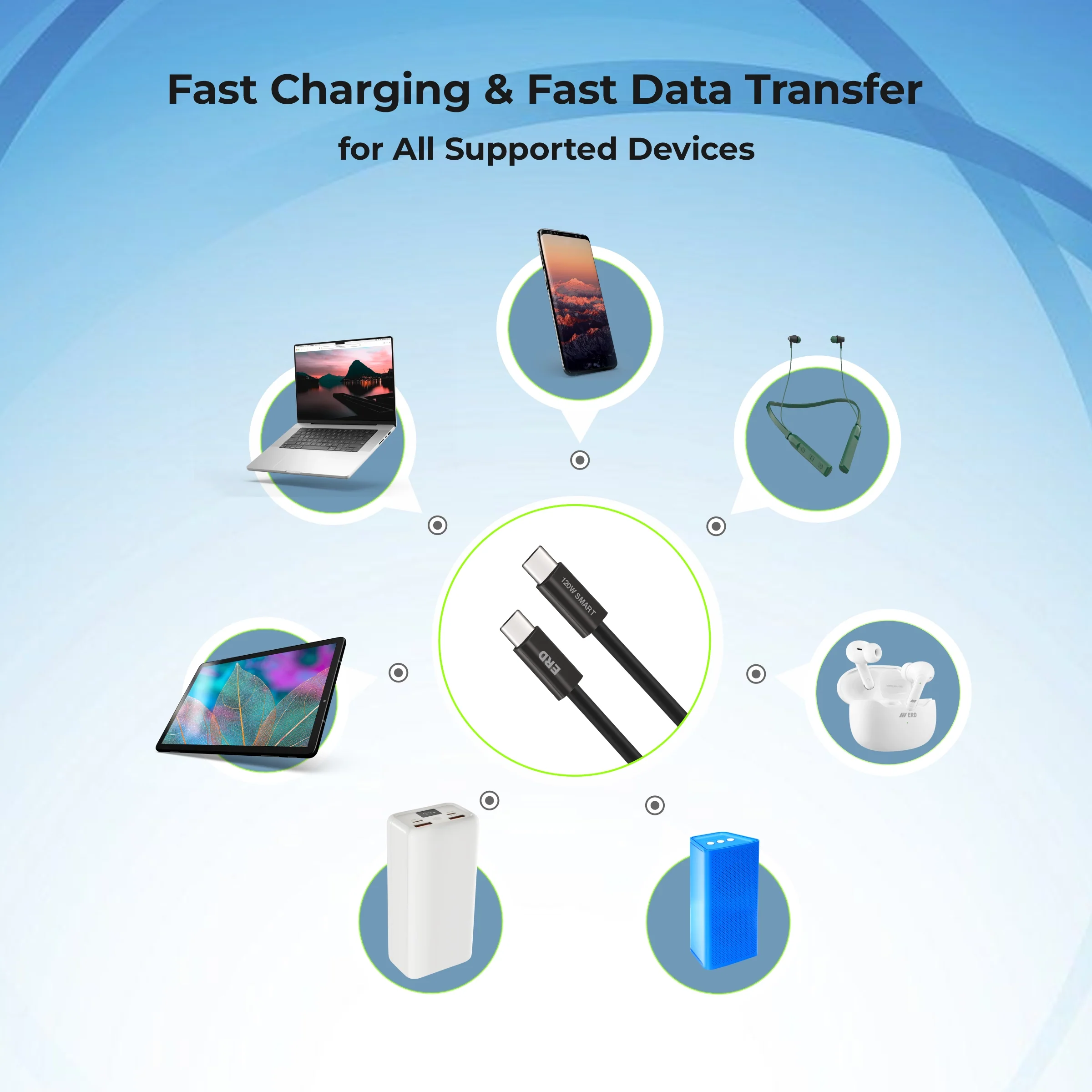 ERD UC-379 USB-C TO C Solid Casing Smart Data Cable, 2 Meter, 120W - Image 5