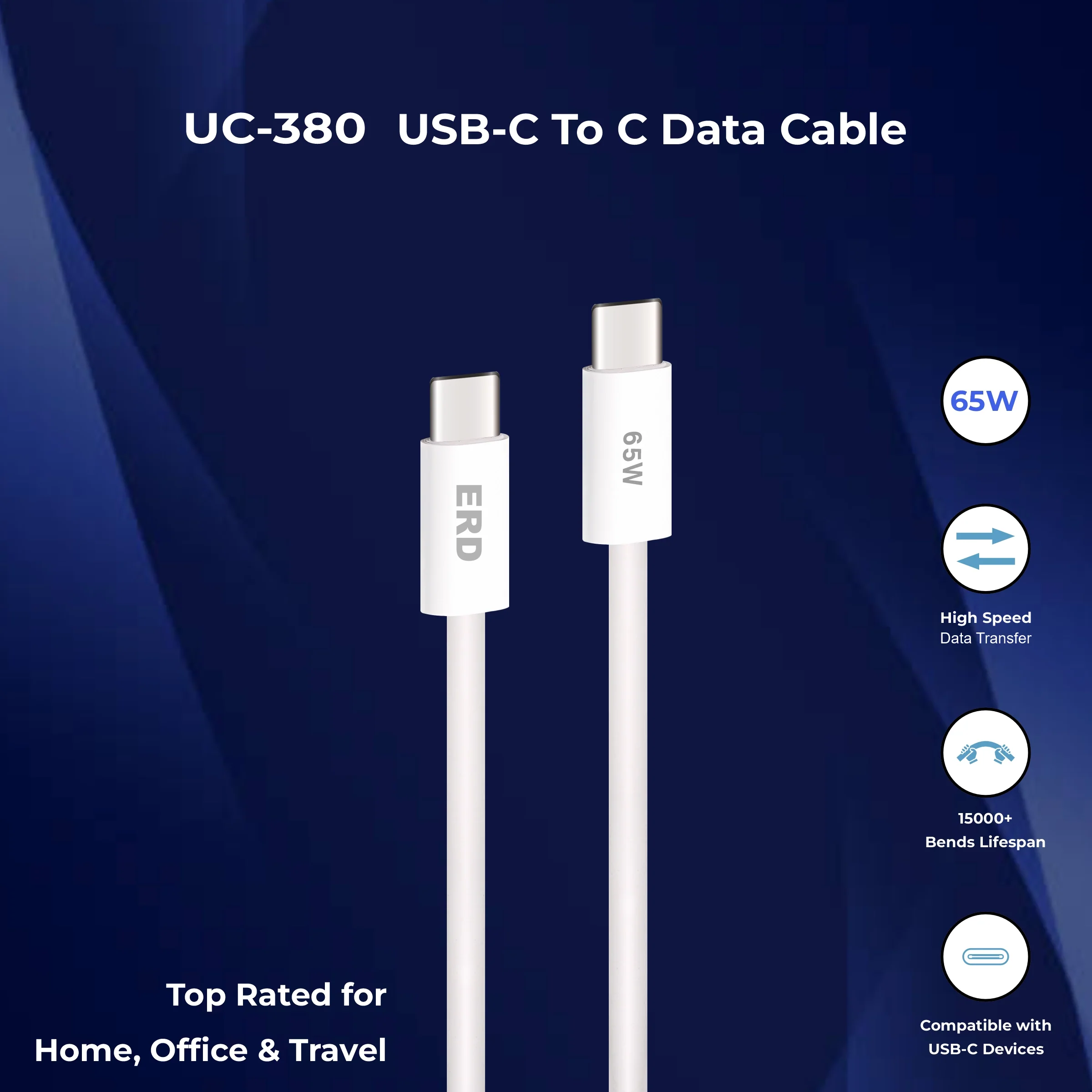 ERD UC-380 USB-C TO C Solid Casing Data Cable, 65W - Image 4