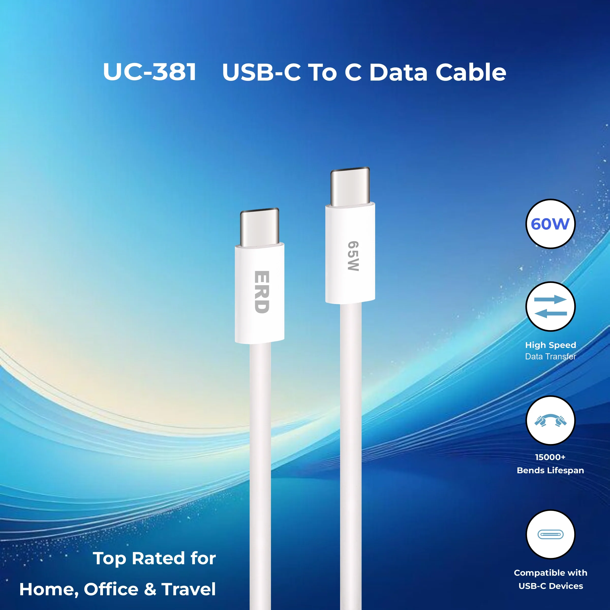 ERD UC-381 USB-C TO C Solid Casing Data Cable, 2 Meter, 65W - Image 4