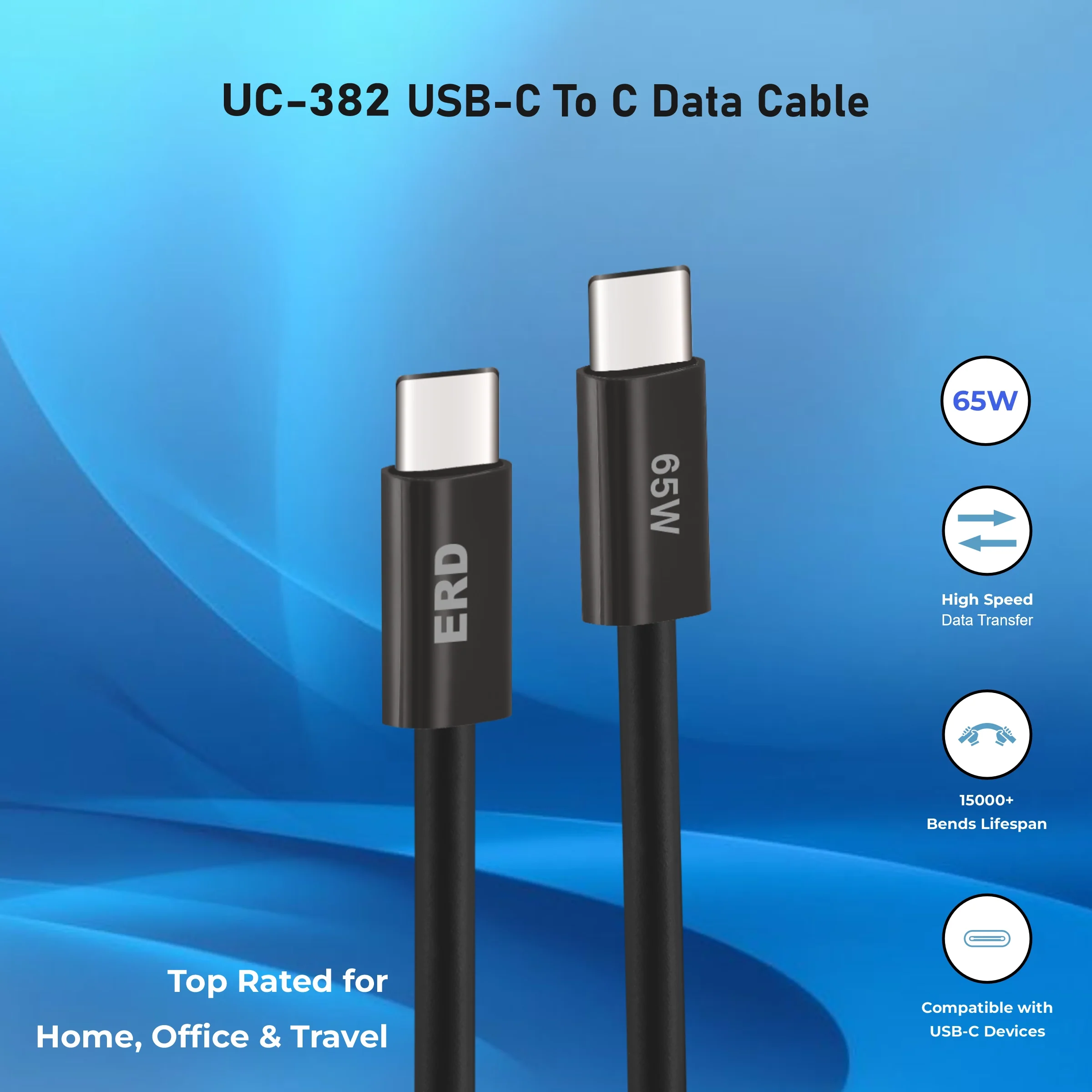 ERD UC-382 USB-C TO C Solid Casing Data Cable, 65W - Image 4