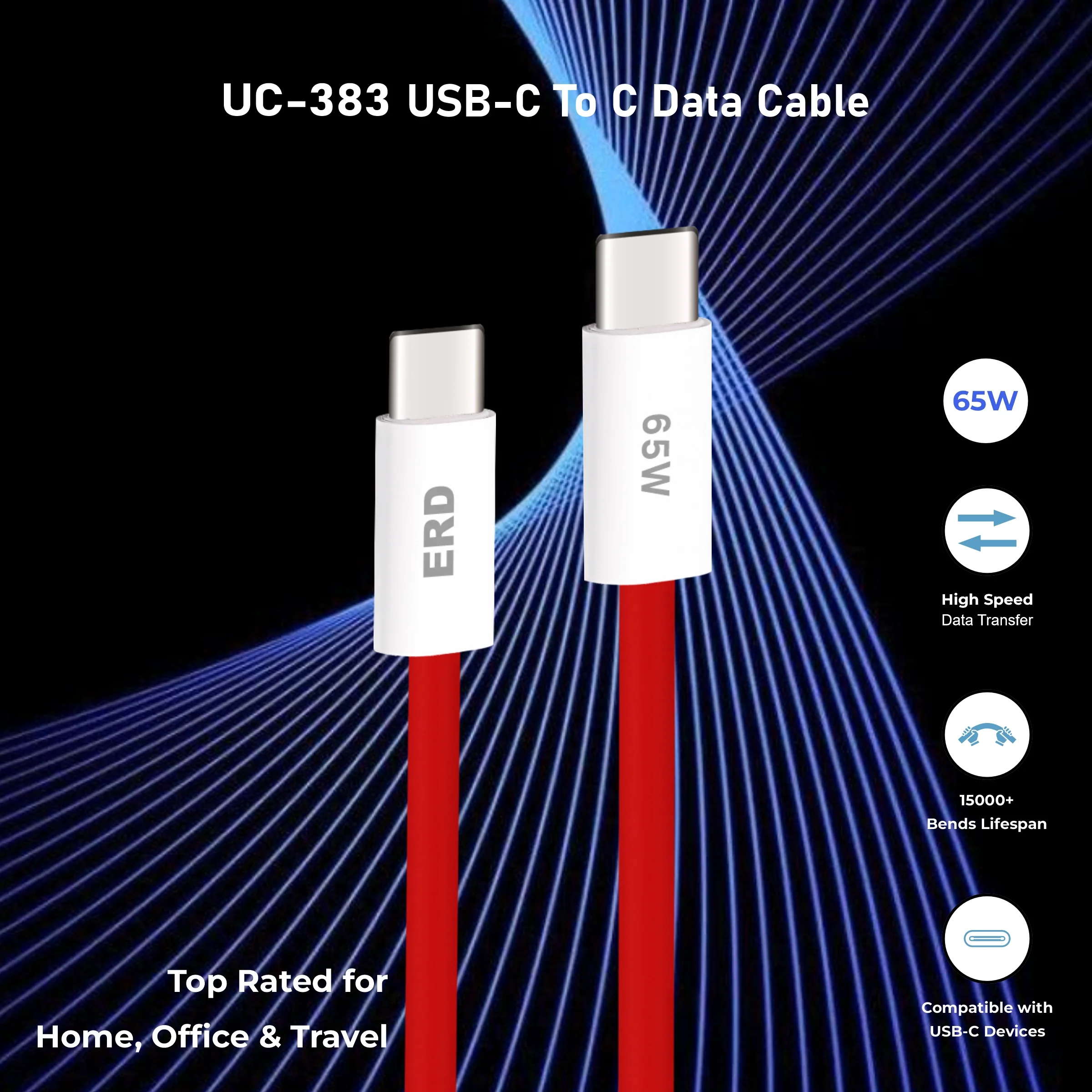 ERD UC-383 USB-C TO C Solid Casing Data Cable, 65W - Image 4