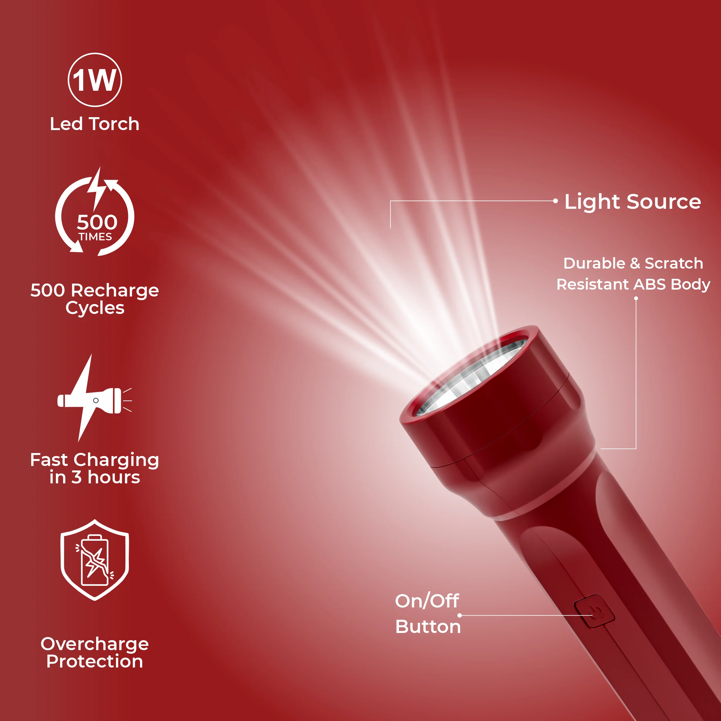 ERD LED RECHARGEABLE TORCH TL-603, 1W - Image 10