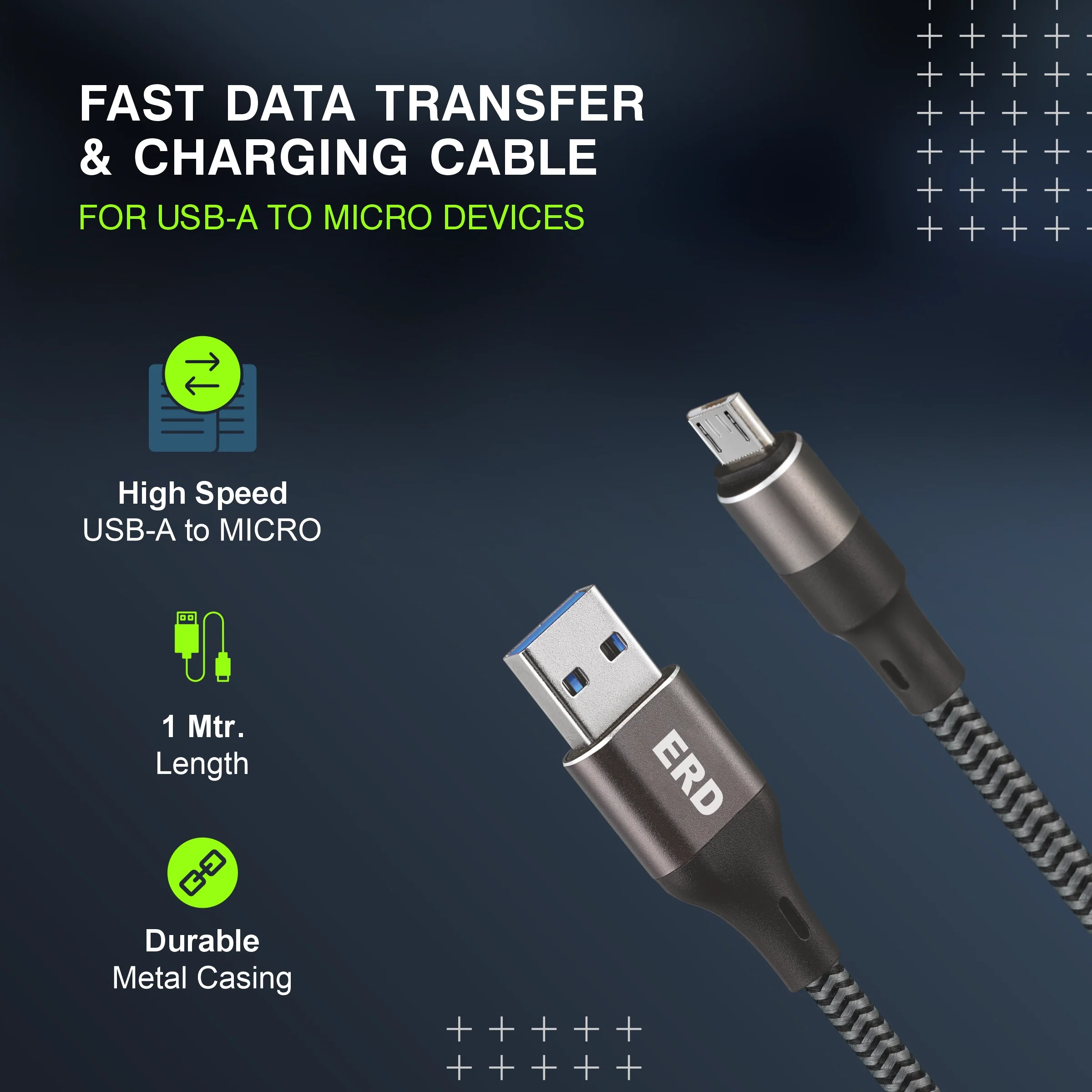ERD UC-195 USB-A to Micro Braided Metal Casing Data Cable, 25W - Image 3