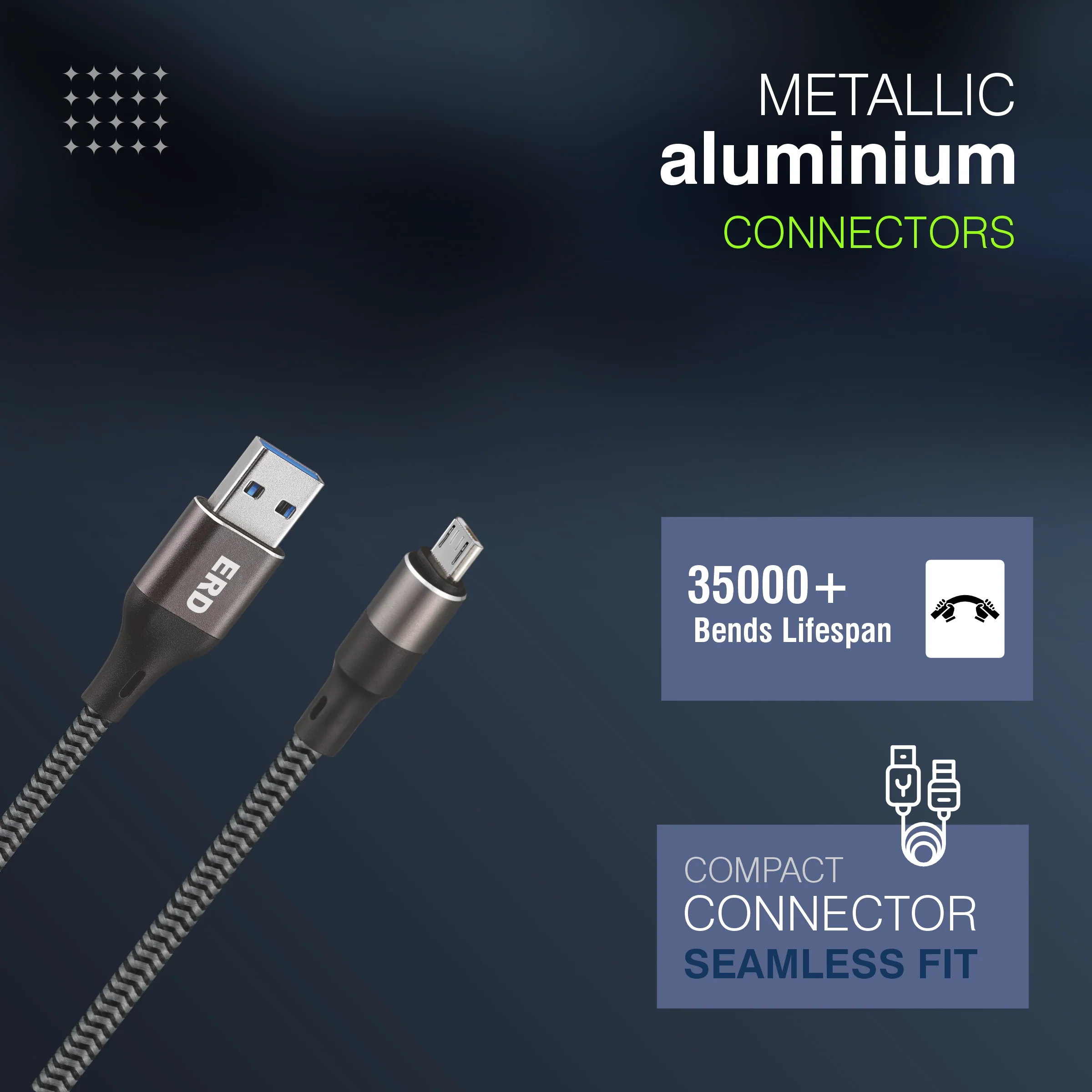 ERD UC-195 USB-A to Micro Braided Metal Casing Data Cable, 25W - Image 4