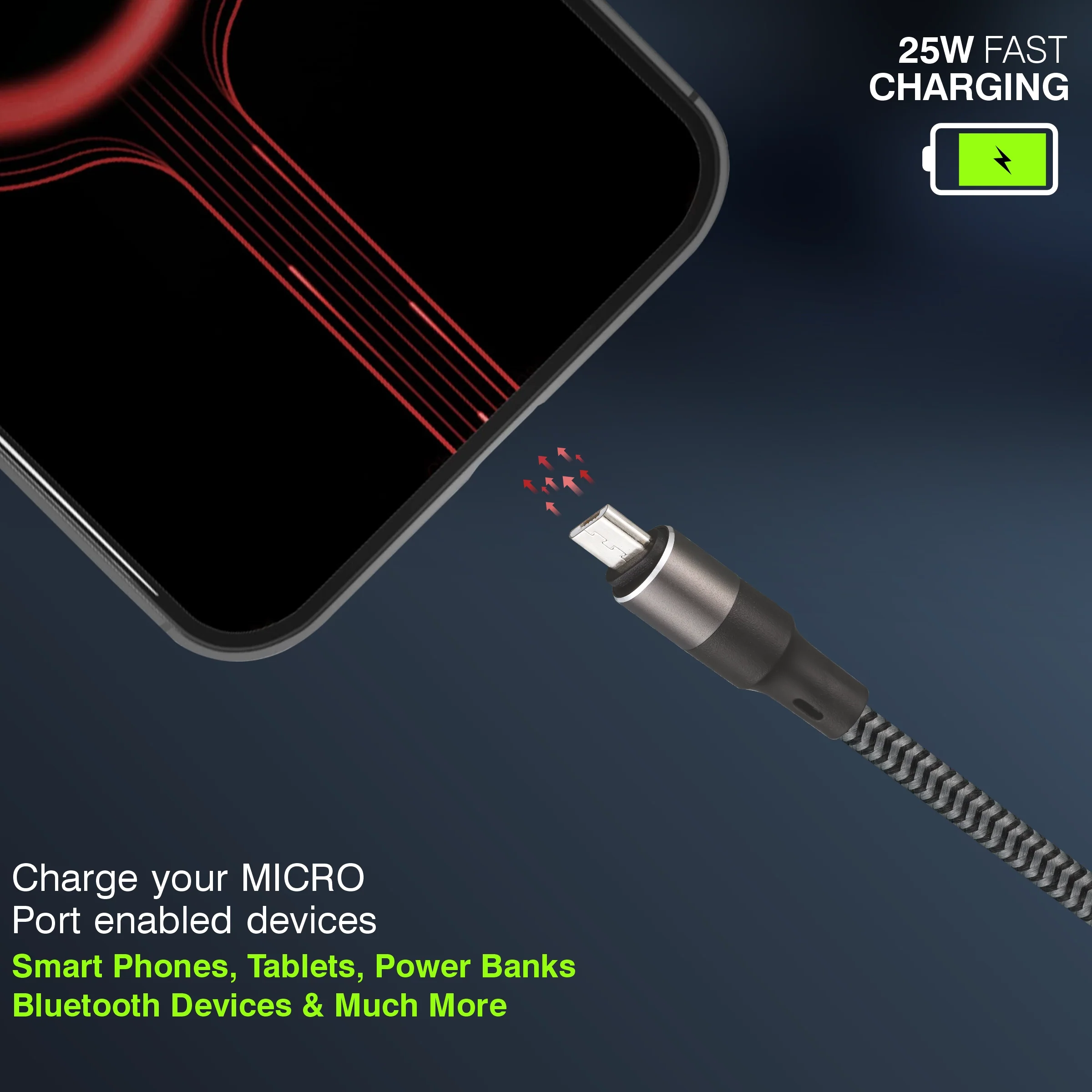ERD UC-195 USB-A to Micro Braided Metal Casing Data Cable, 25W - Image 5
