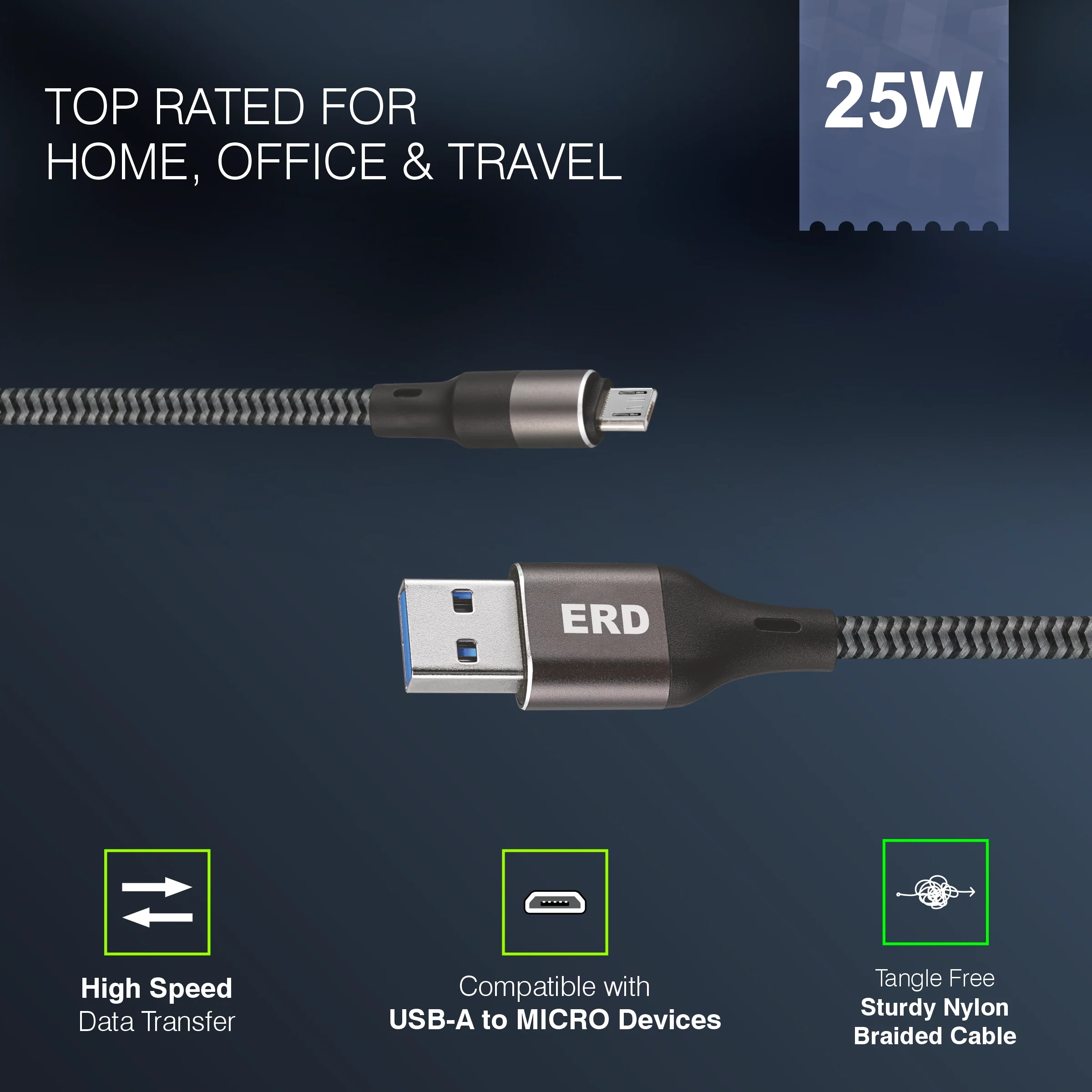 ERD UC-195 USB-A to Micro Braided Metal Casing Data Cable, 25W - Image 6