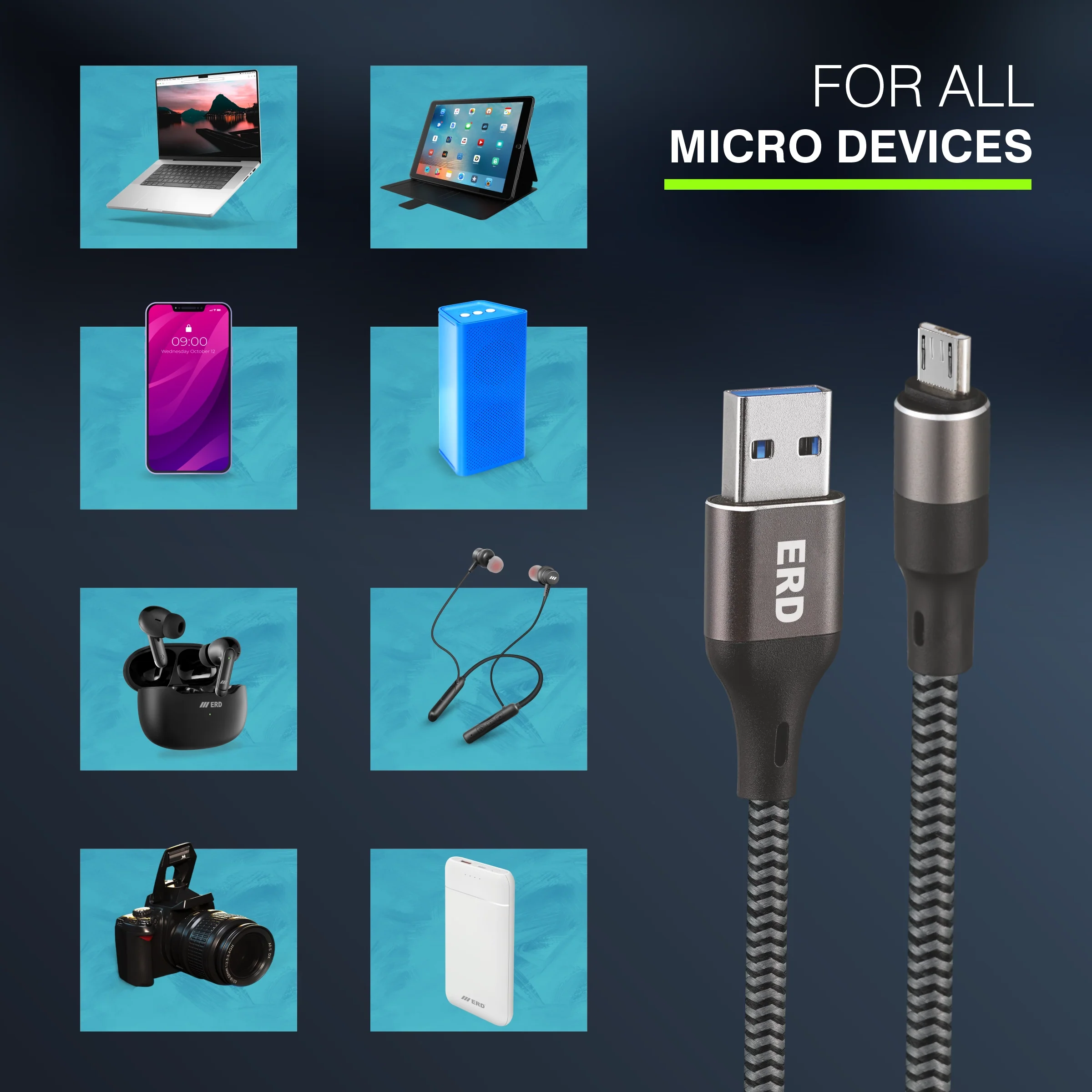 ERD UC-195 USB-A to Micro Braided Metal Casing Data Cable, 25W - Image 7