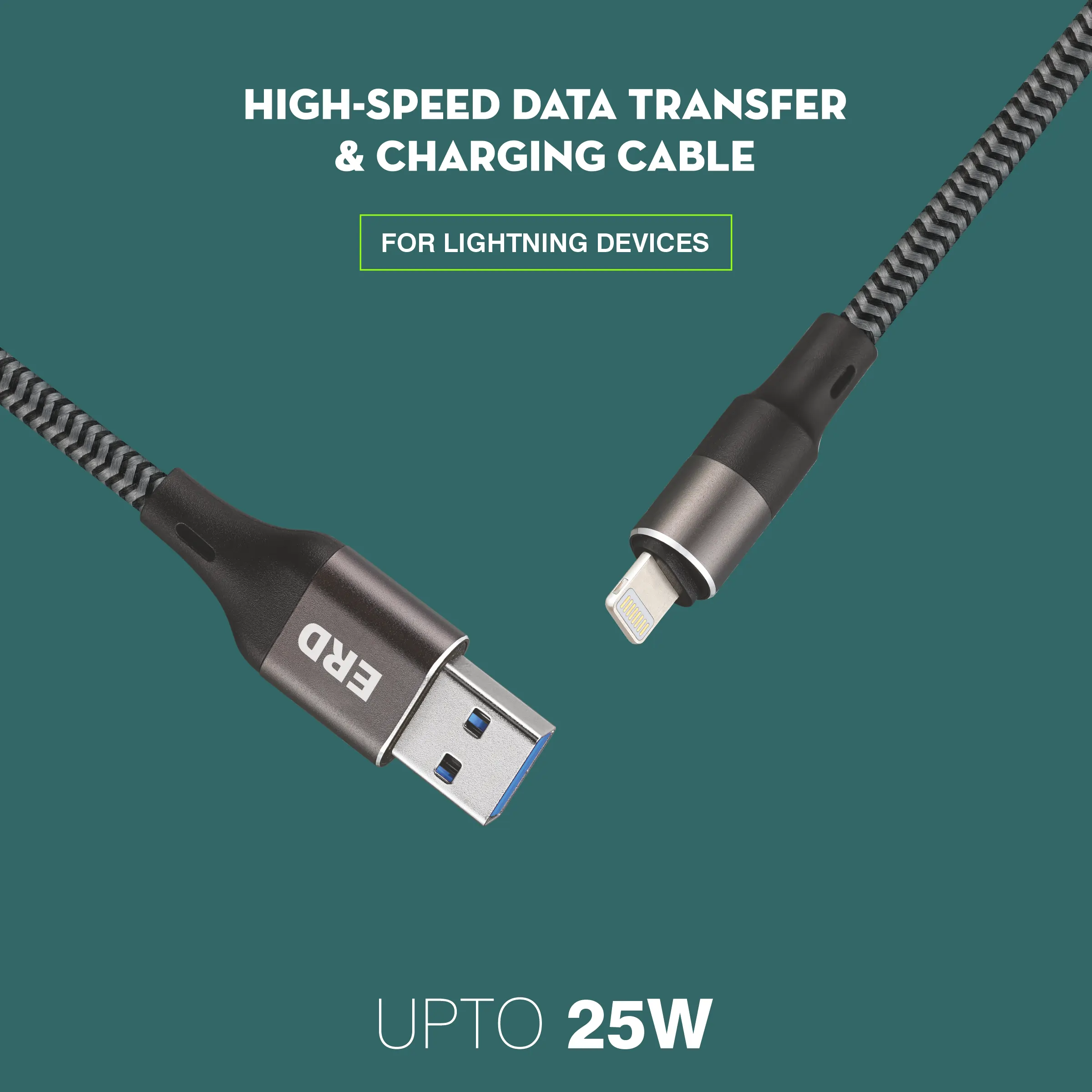 ERD UC-196 USB-A to Lightning Braided Metal Casing Data Cable, 25W - Image 3