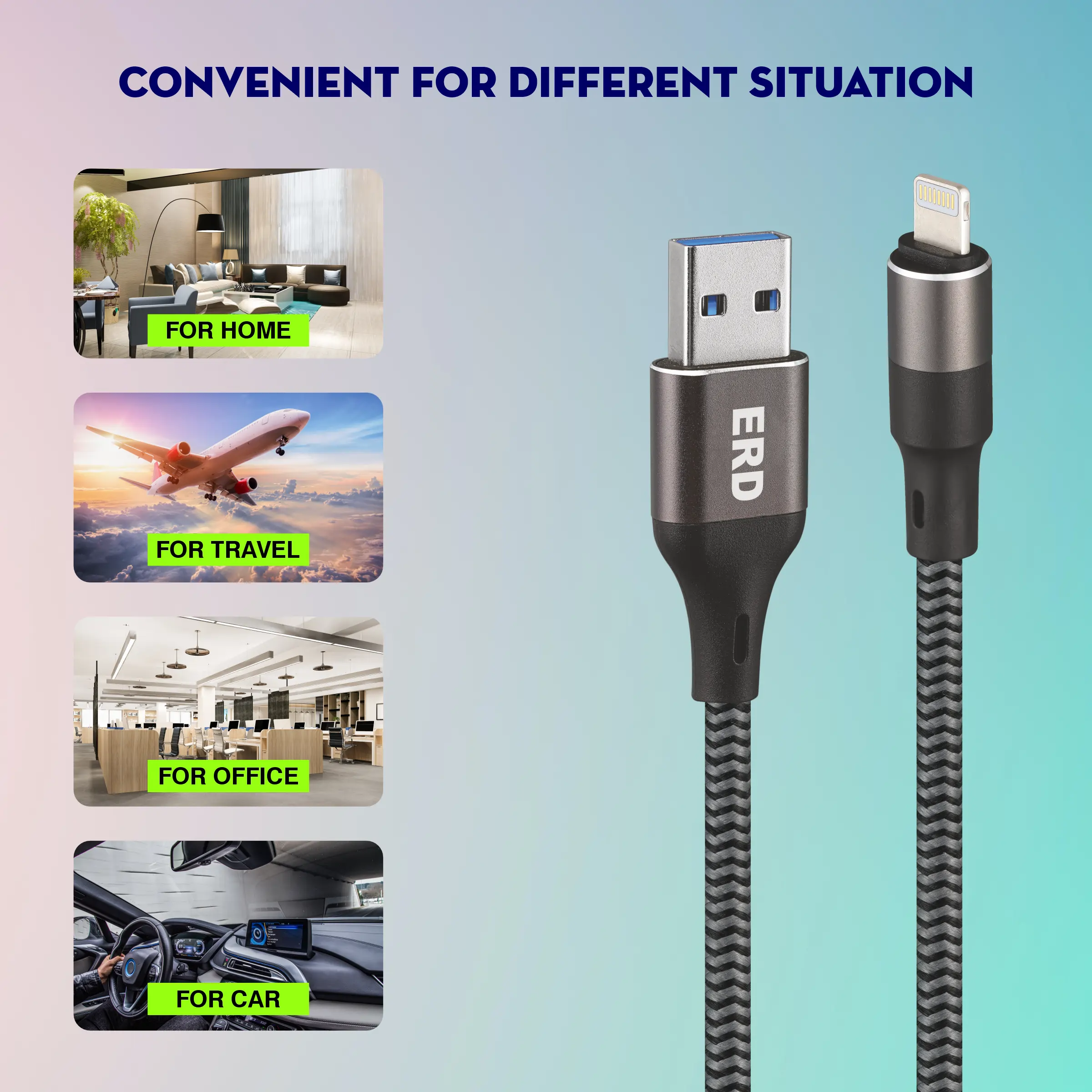 ERD UC-196 USB-A to Lightning Braided Metal Casing Data Cable, 25W - Image 5