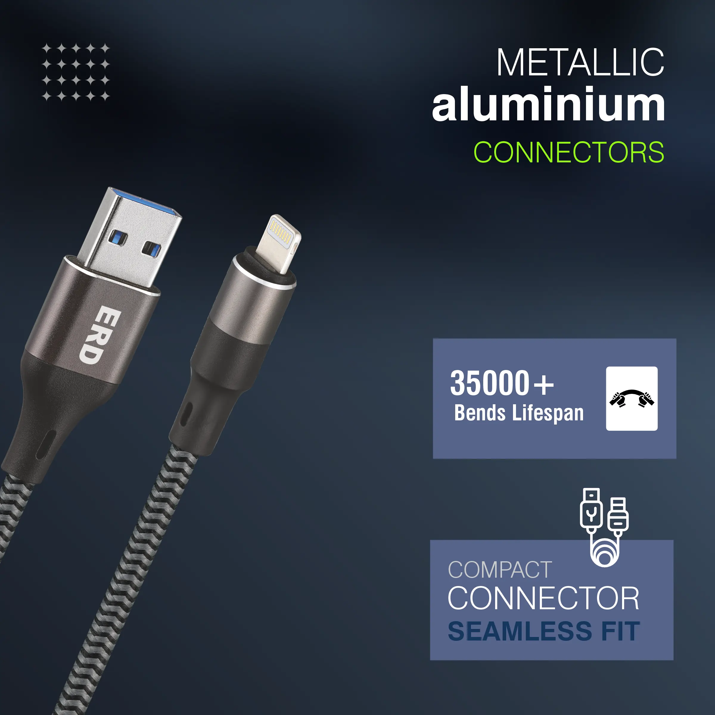 ERD UC-196 USB-A to Lightning Braided Metal Casing Data Cable, 25W - Image 6