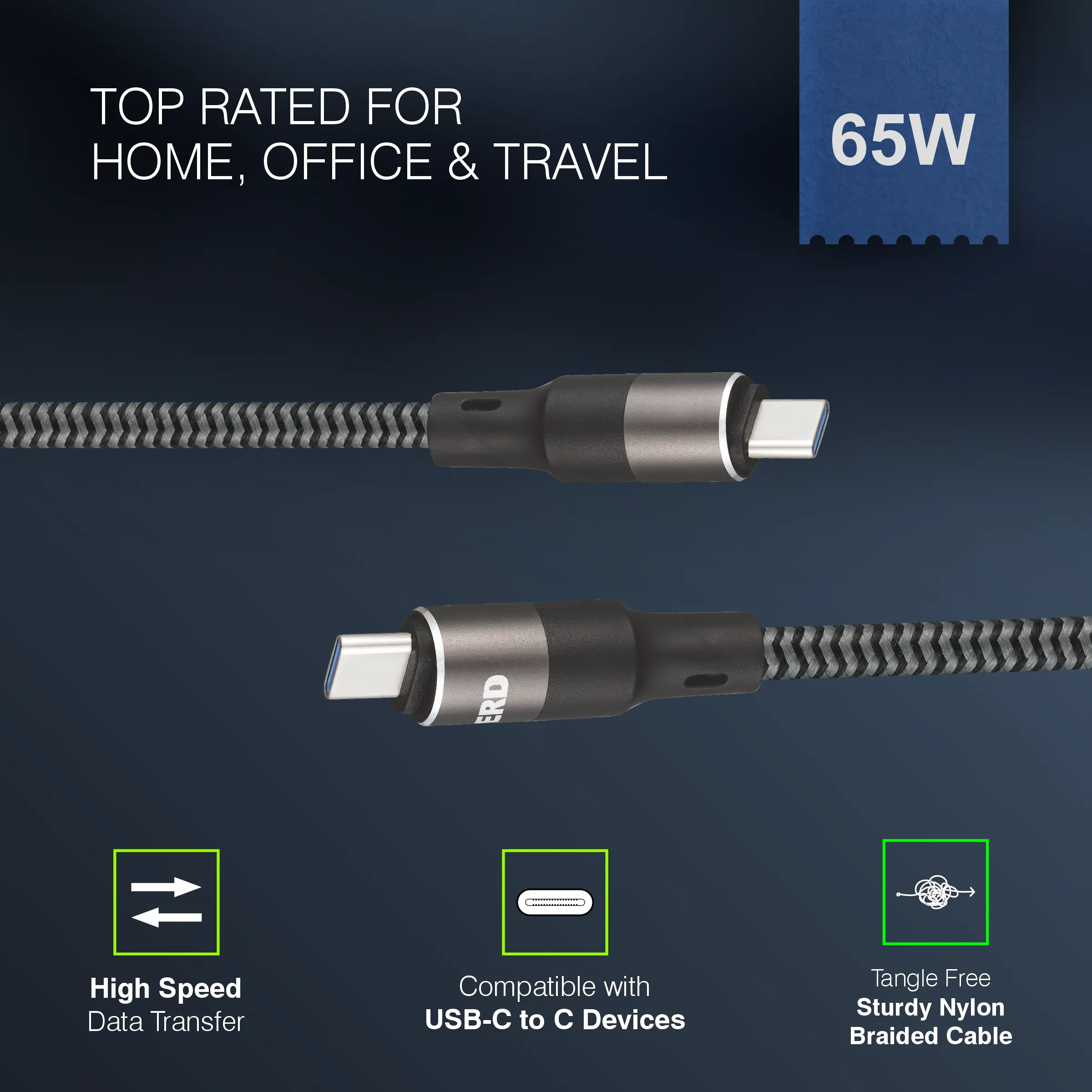 ERD UC-199 USB-C TO C Braided Metal Casing Data Cable, 65W - Image 6