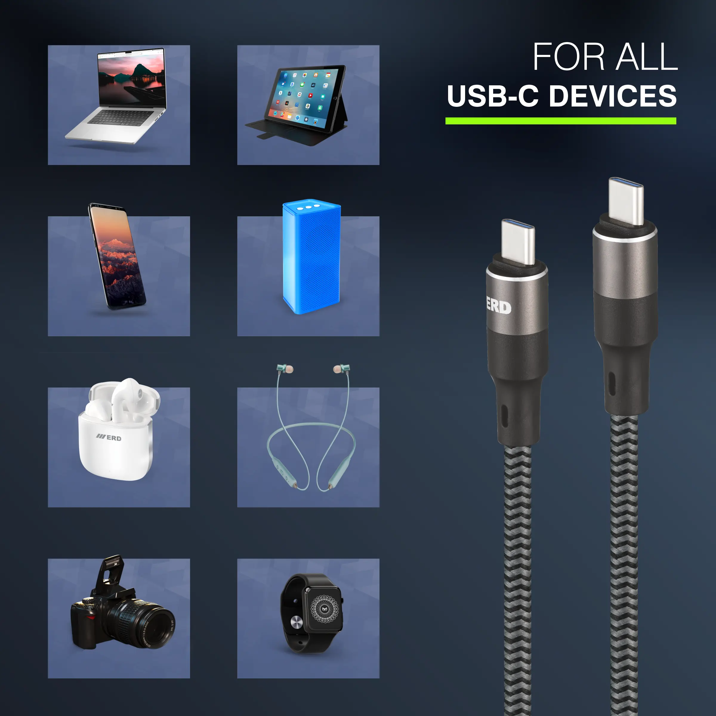 ERD UC-199 USB-C TO C Braided Metal Casing Data Cable, 65W - Image 8