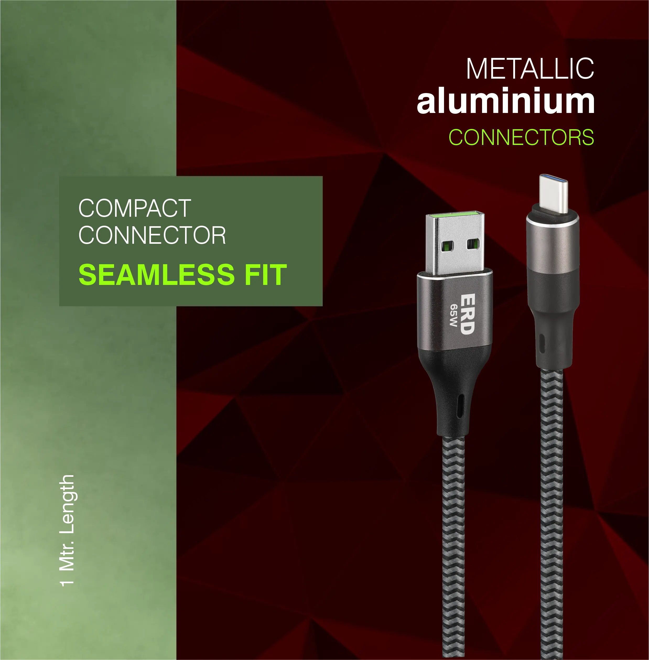 ERD UC-200 USB-A to C Braided Metal Casing Data Cable, 65W - Image 4